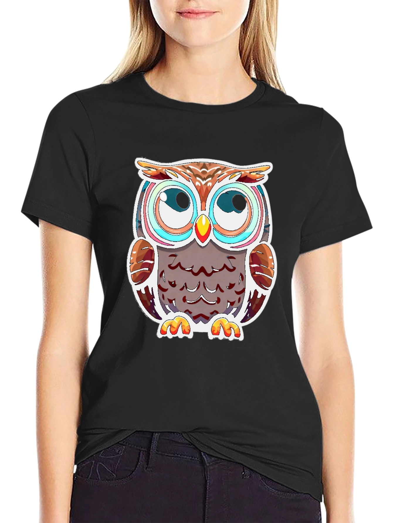 Black Owl Graphic Tee - Black Cotton Blend view 2