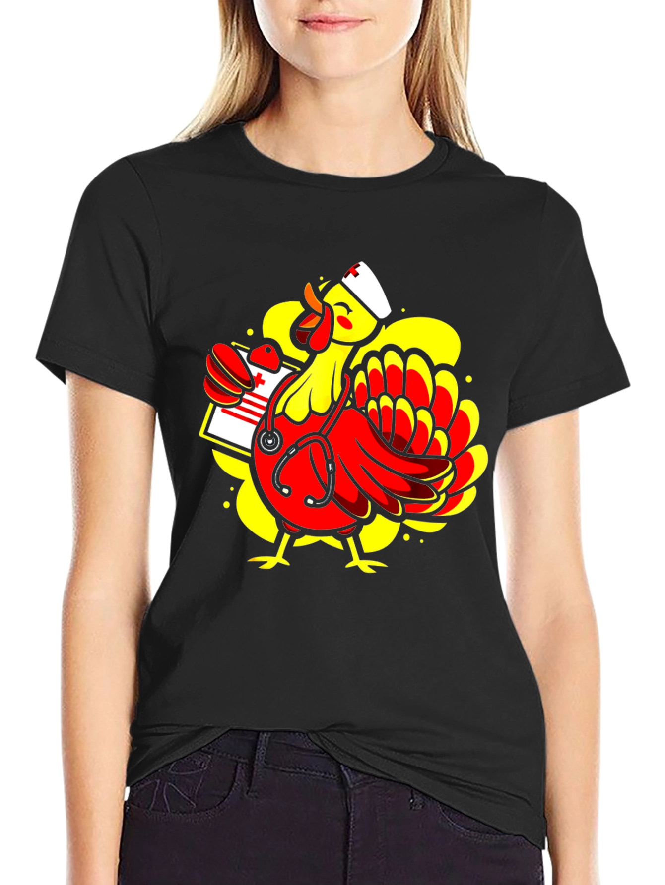 Black Nurse Chicken T-Shirt - Funny Animal Tee view 2