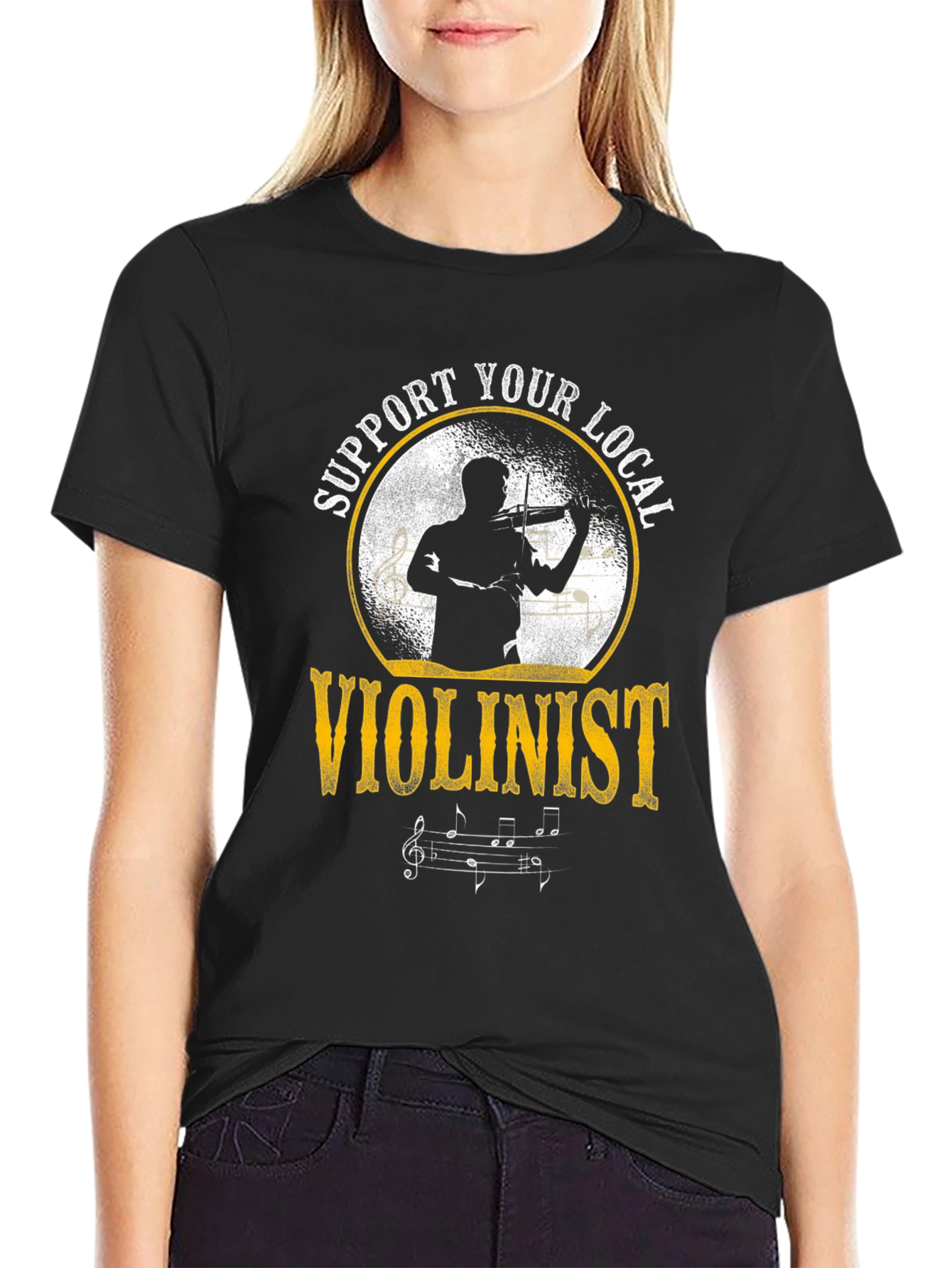 Black Support Your Local Violinist Tee view 2