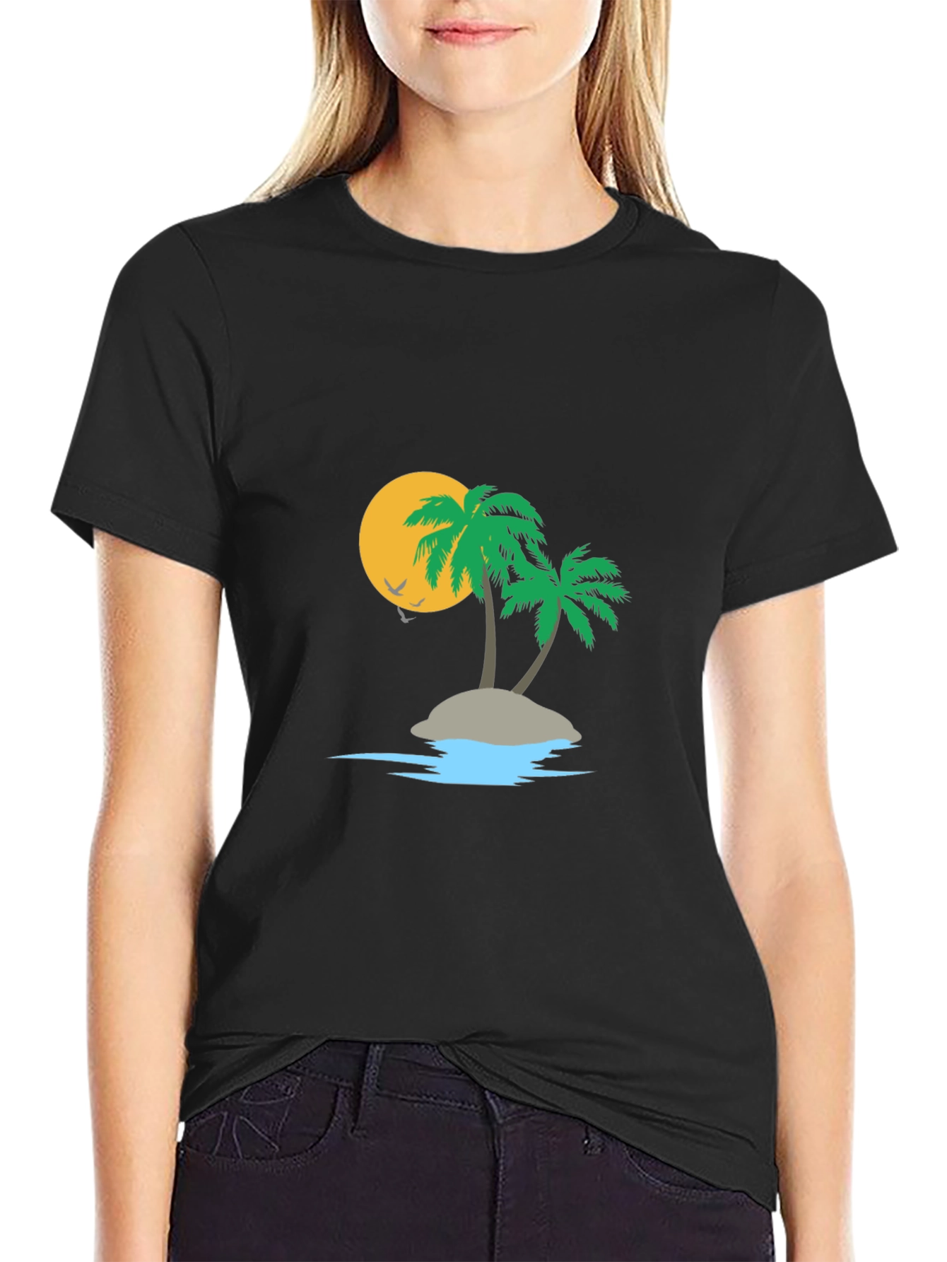 Black Tropical Island Graphic Tee view 2