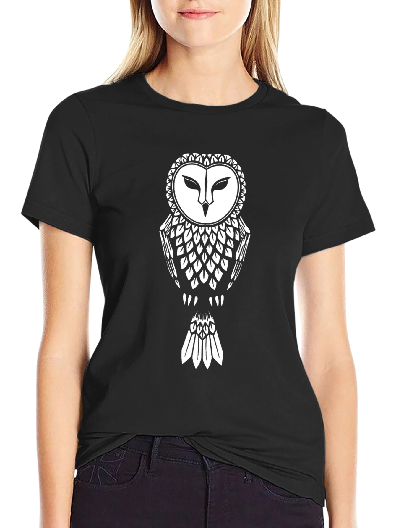 Black Owl Graphic Tee - Black Cotton T-Shirt view 2