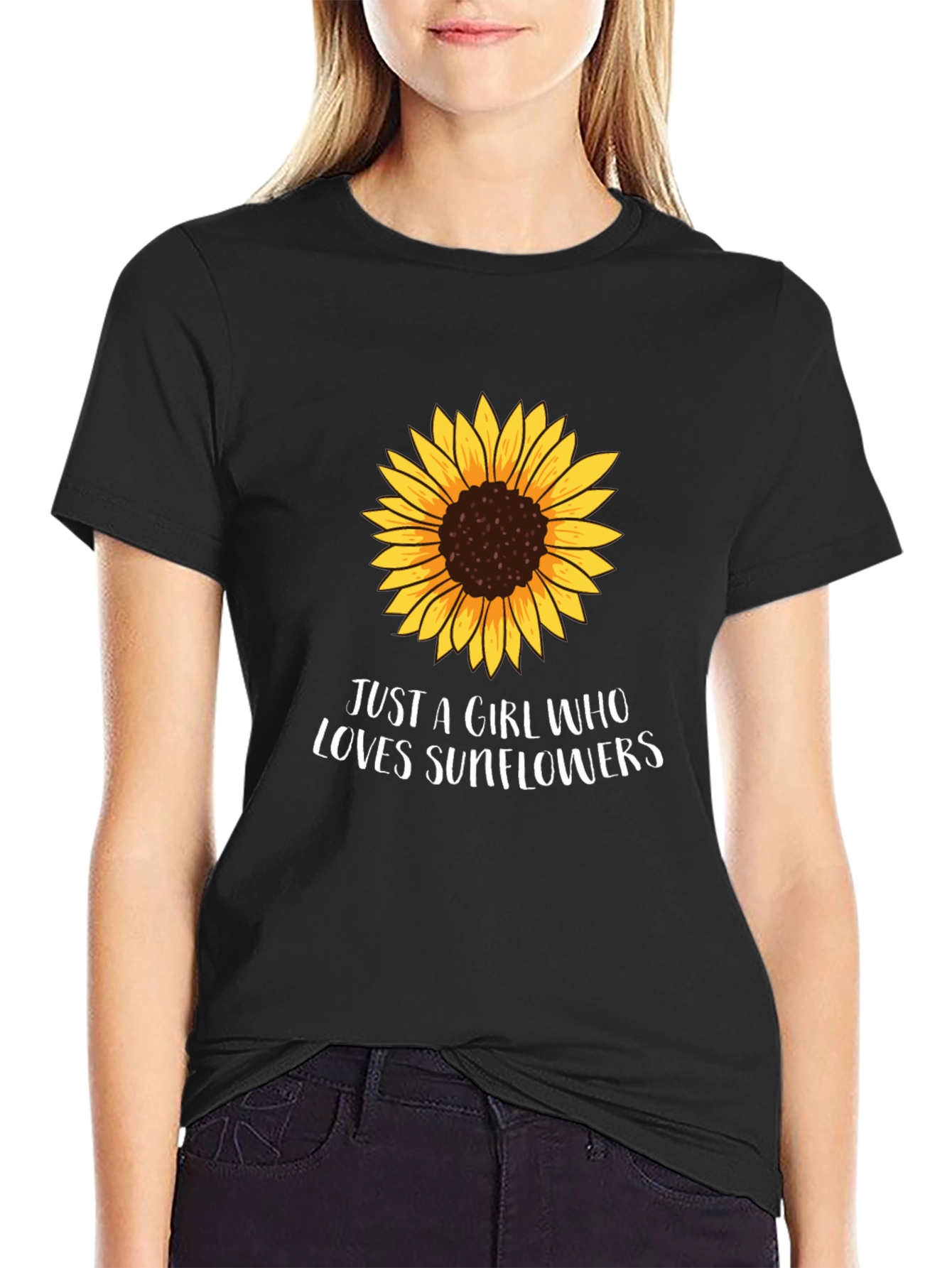 Black Sunflower Graphic Tee - "Just a Girl Who Loves Sunflowers" view 2