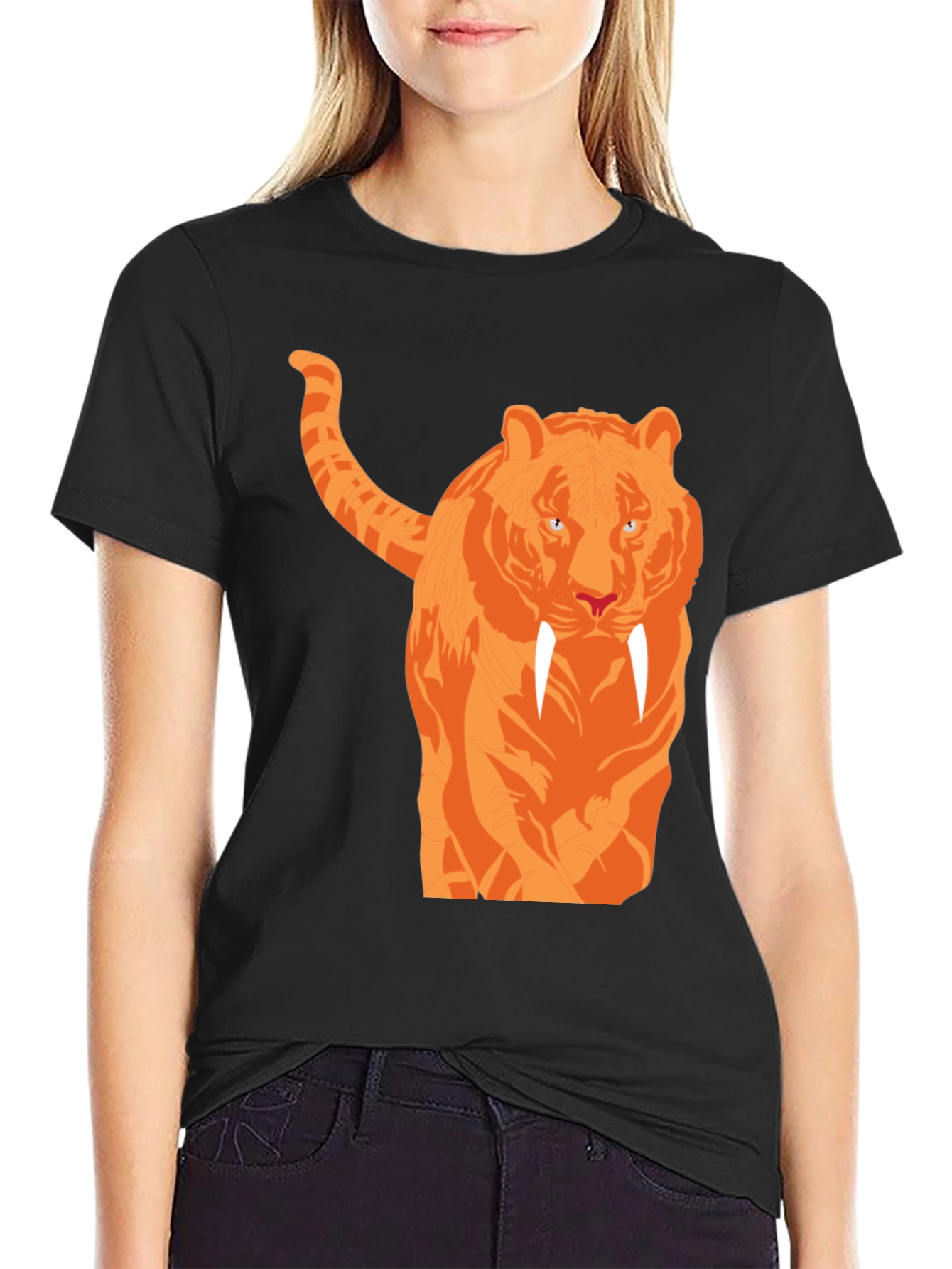 Black Cool Tiger Graphic Black T-Shirt view 2