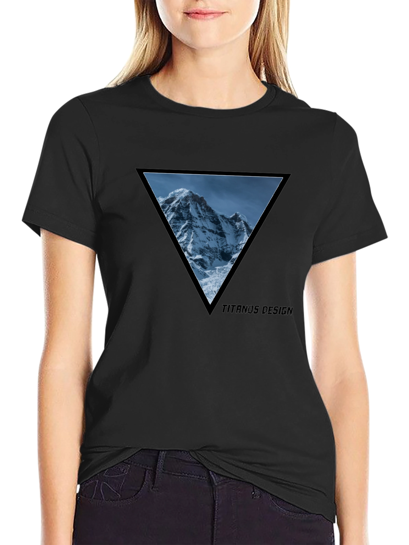 Black Mountain Peak Triangle Tee - Black Cotton Graphic T-Shirt view 2