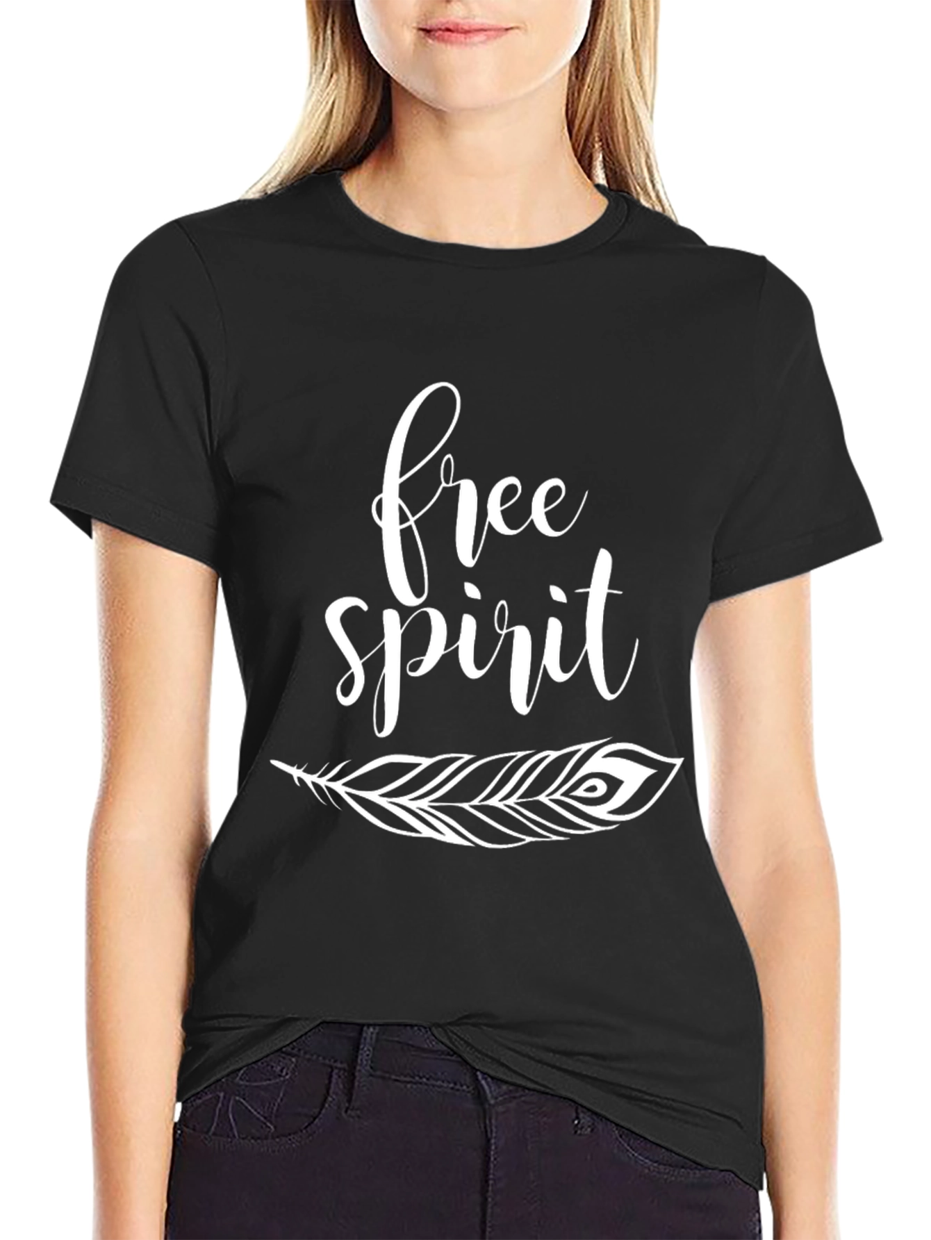 Black Free Spirit Feather Graphic Tee - Black view 2