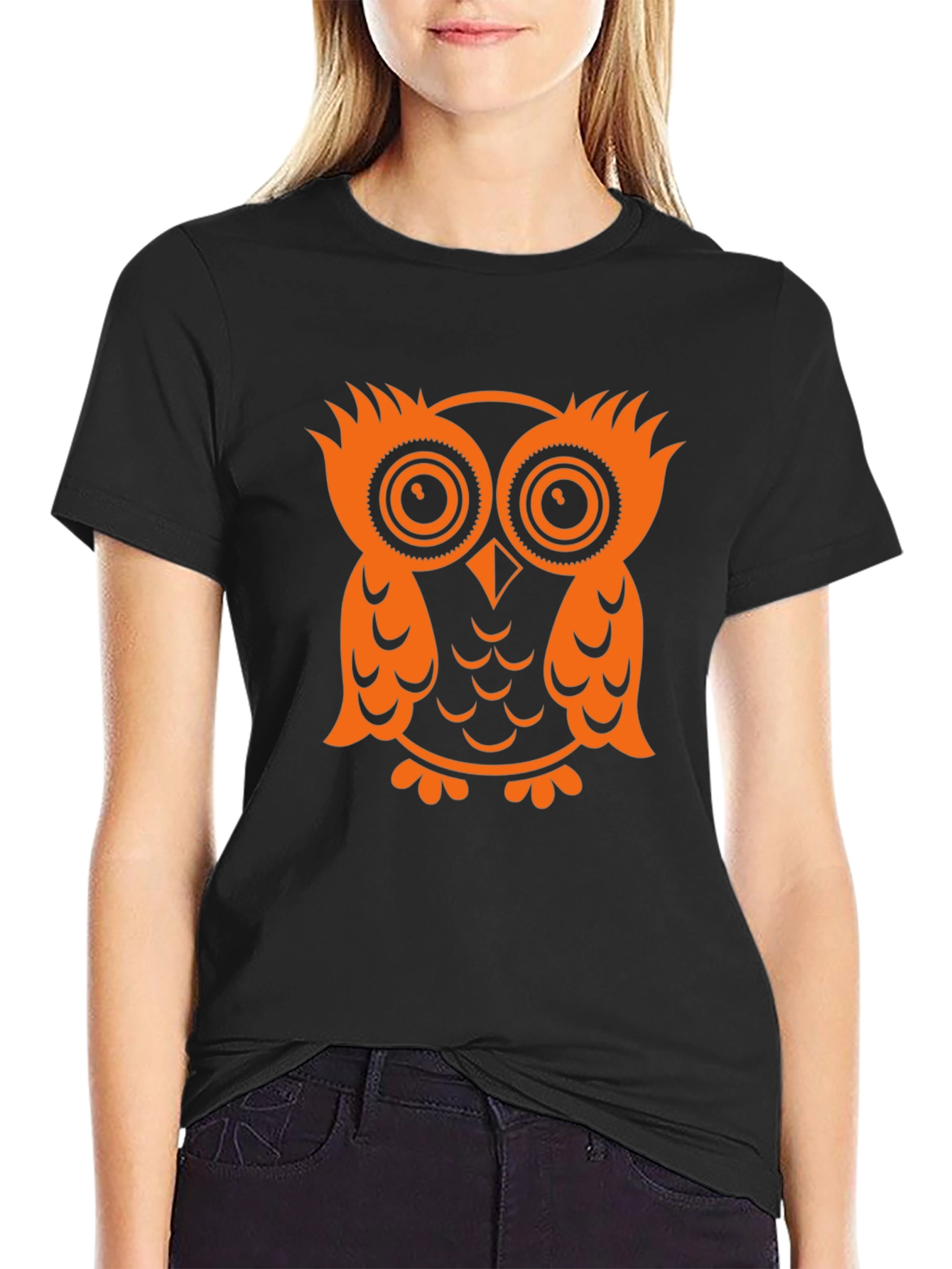 Black Owl Graphic Tee - Black Cotton T-Shirt view 2
