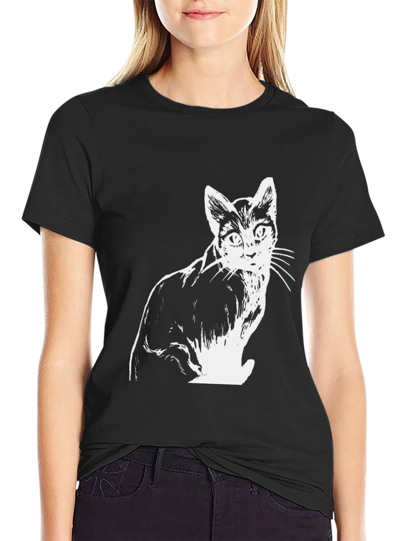 Black Cat Graphic T-Shirt - Stylish Black Tee view 2