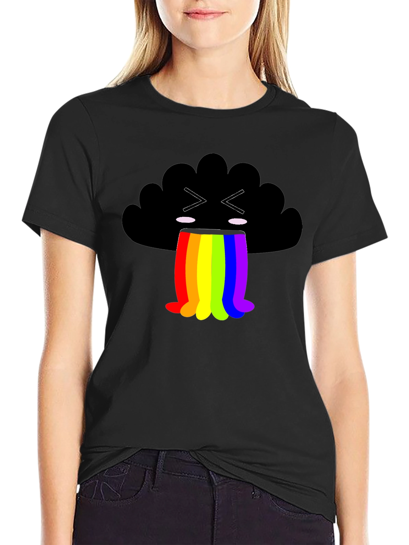 Black Rainbow Puke Cloud Graphic Tee - Soft Cotton Shirt view 2