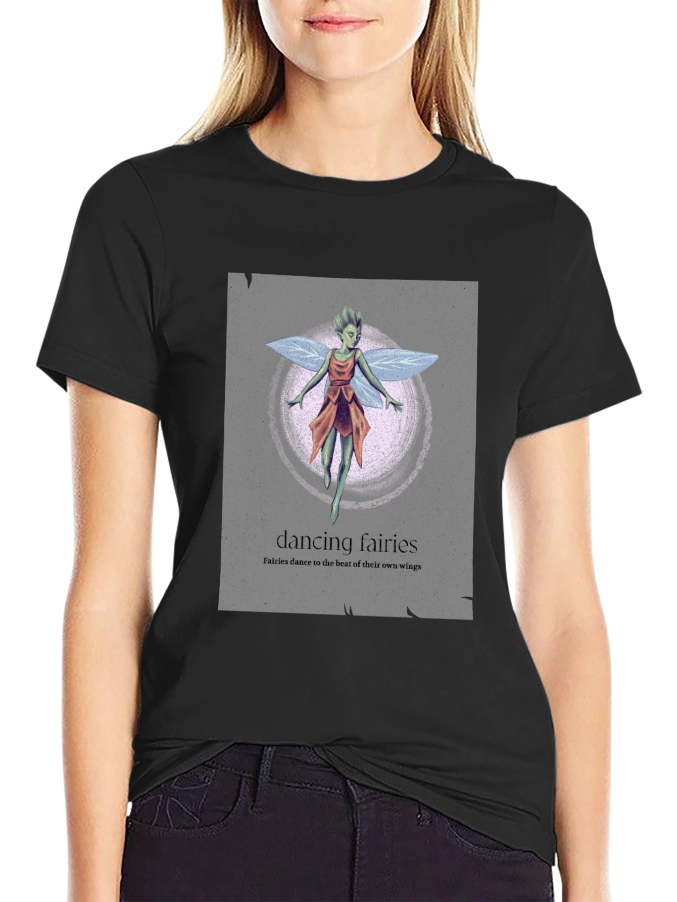 Black Dancing Fairies Graphic Tee - Unique Design, Soft Cotton view 2