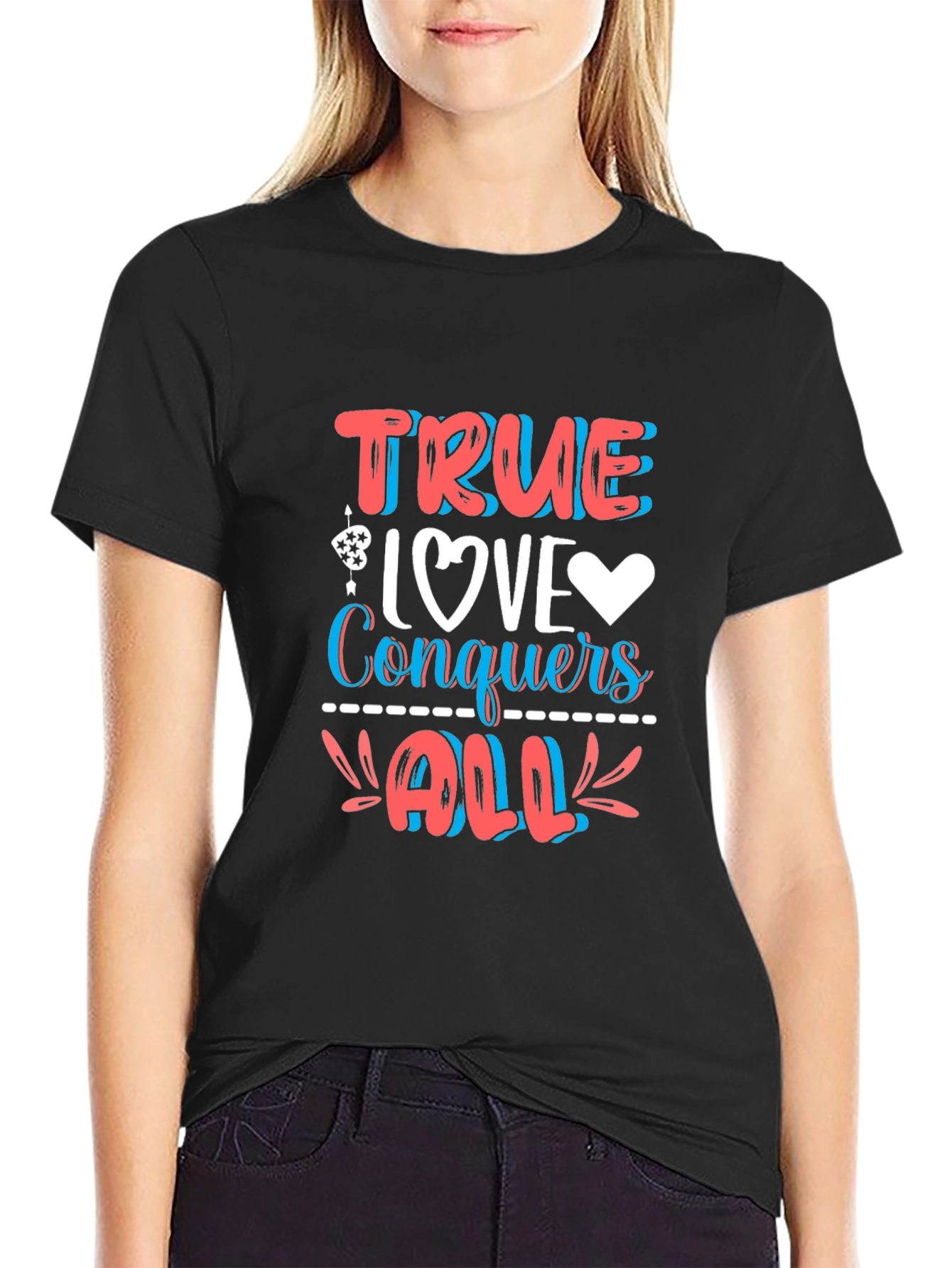 Black True Love Conquers All Graphic Tee - Stylish Comfort Fit view 2