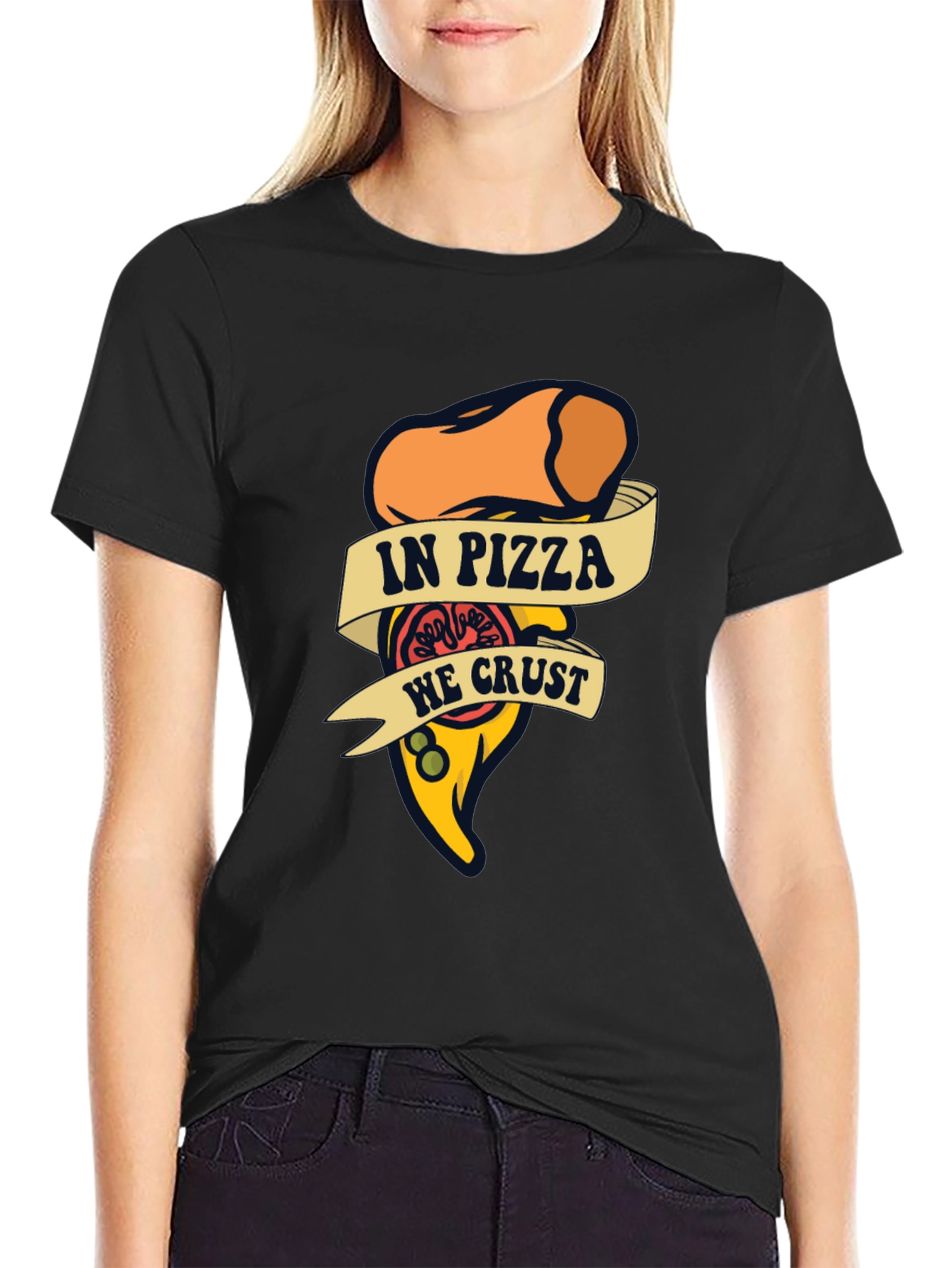 Black In Pizza We Crust Funny Graphic T-Shirt view 2