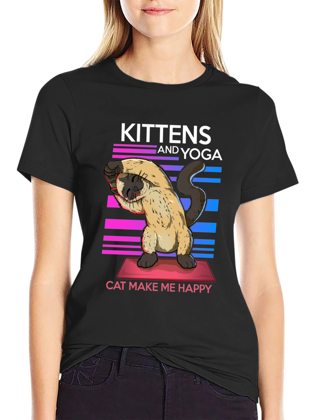 Black Kittens & Yoga Cat Lover T-Shirt view 2