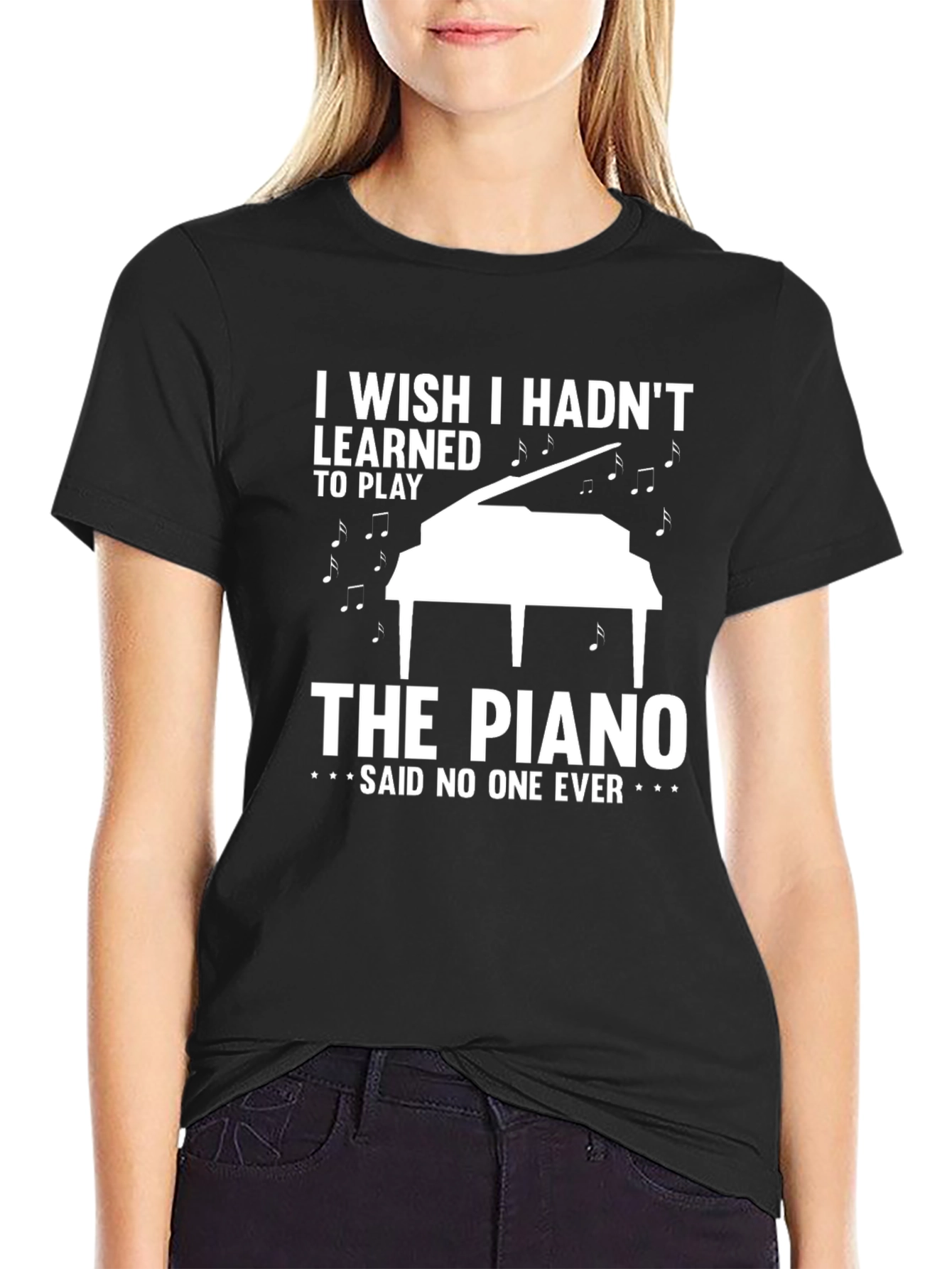Black Funny Piano T-Shirt: I Wish I Hadn't Learned to Play view 2