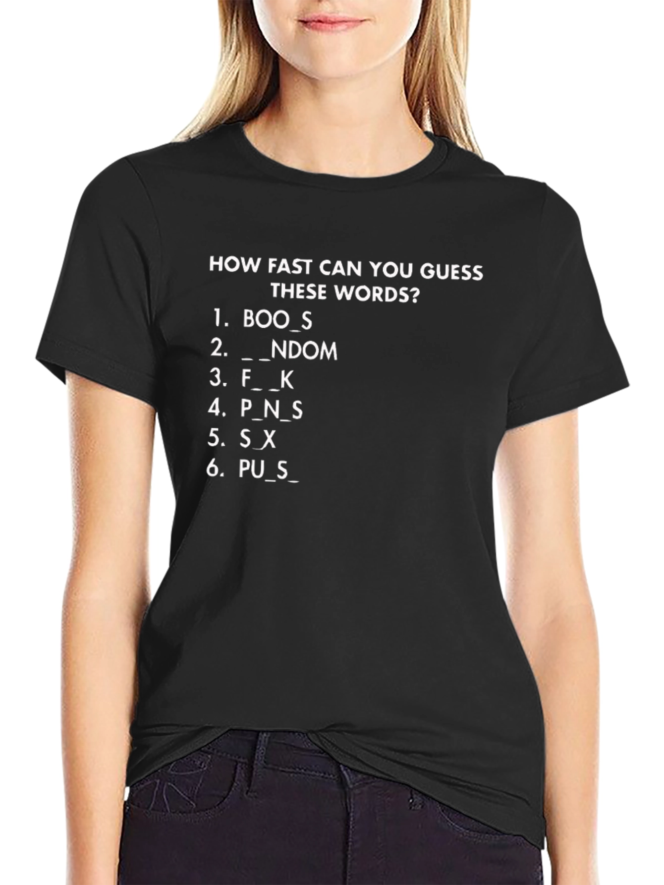 Black Funny Adult Humor Guess These Words Graphic T-Shirt view 2