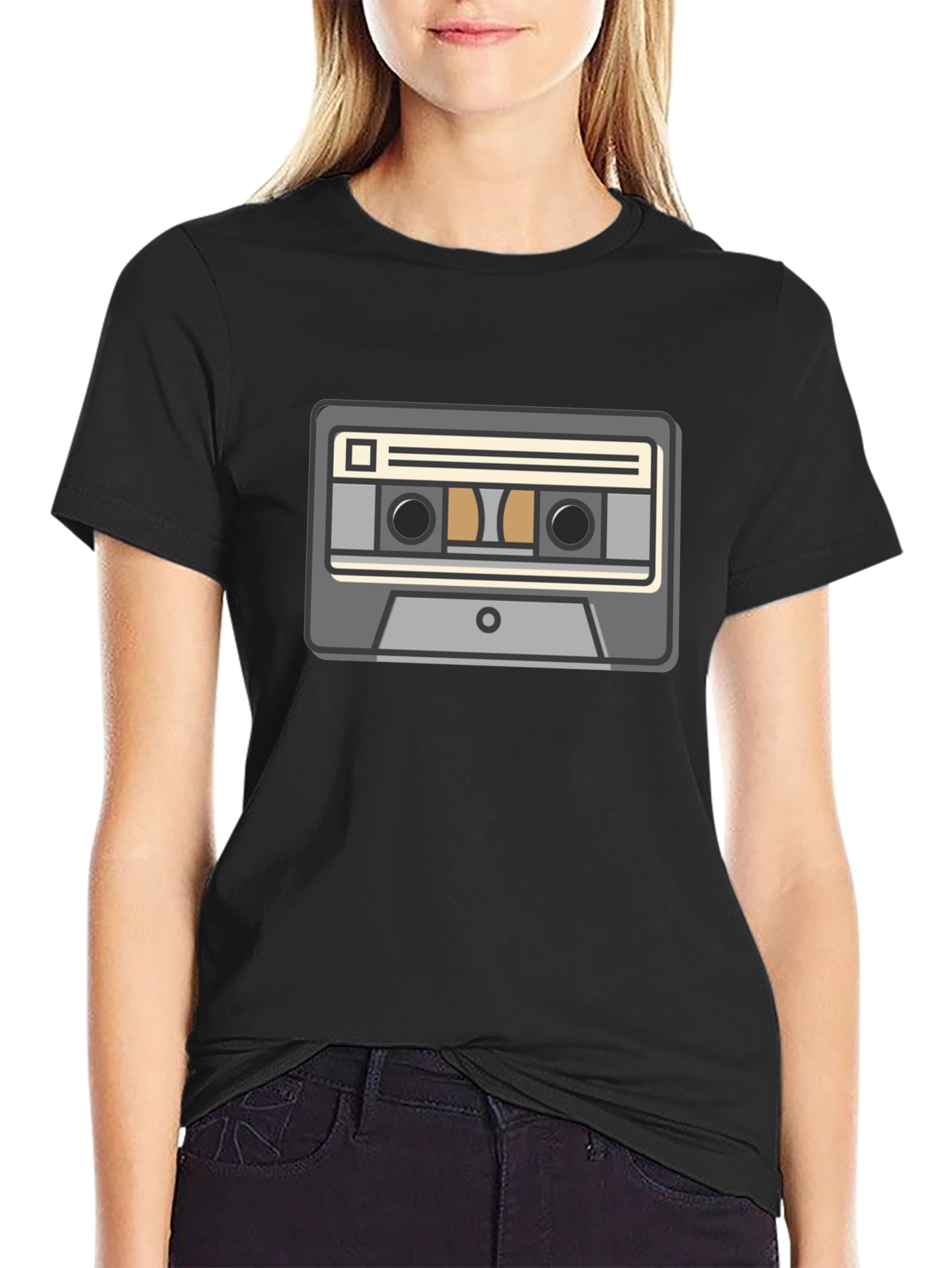 Black Retro Cassette Tape Graphic Tee - Classic Music Lover Shirt view 2