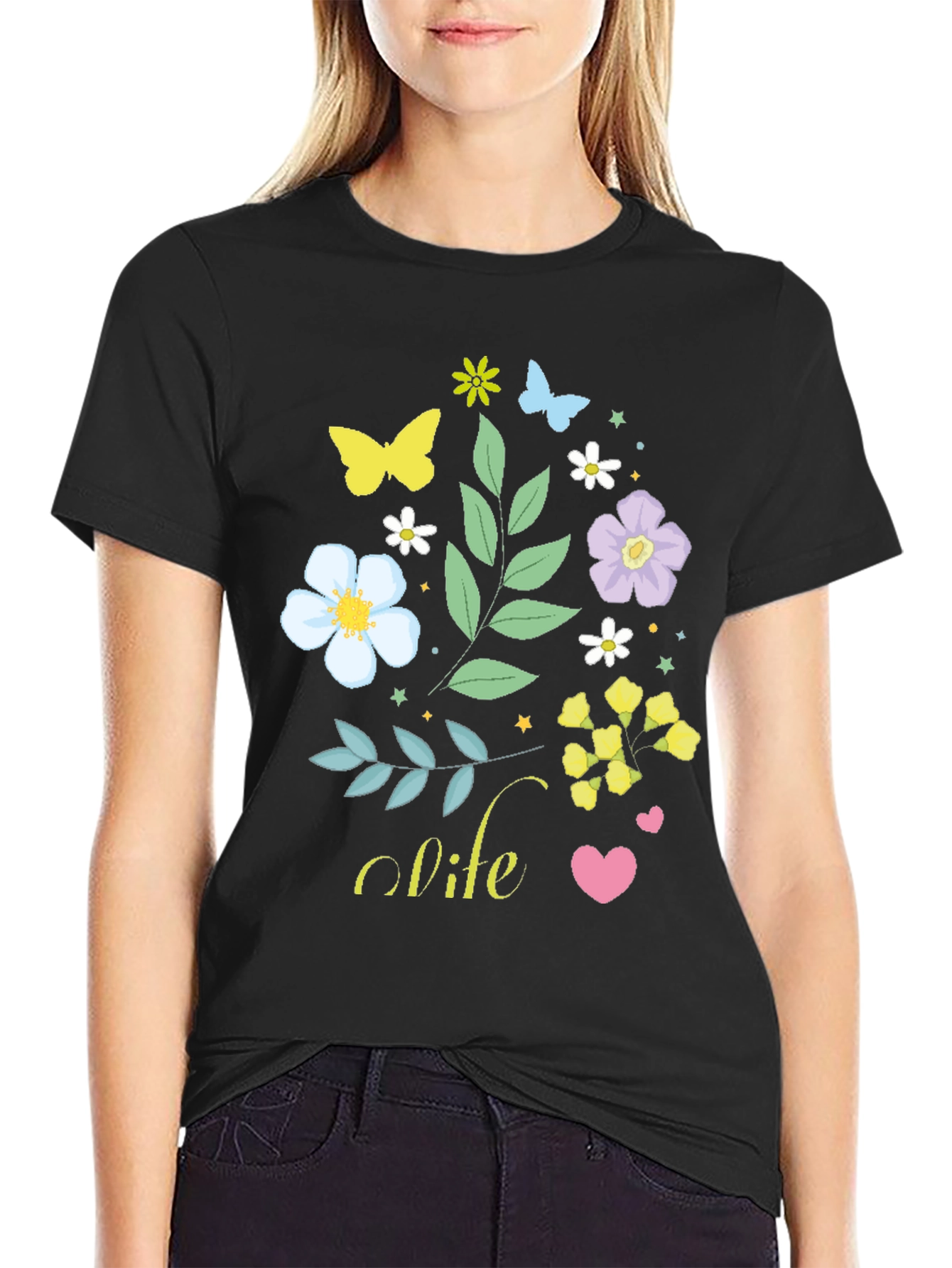 Black Floral 'Life' Graphic Tee - Black view 2