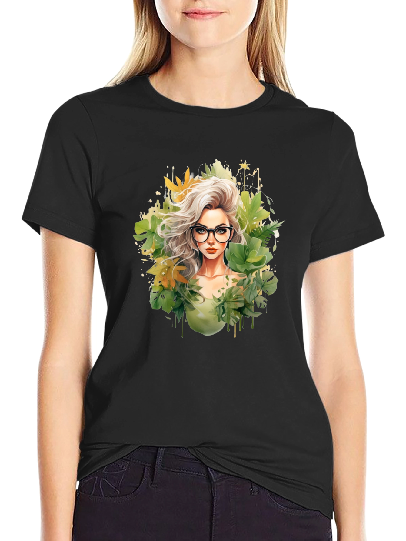 Black Stylish Nature Girl T-Shirt view 2