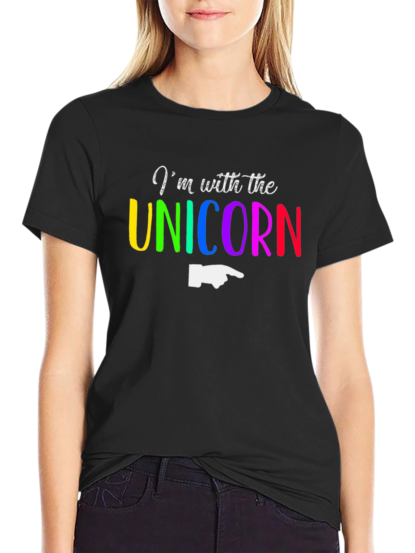 Black I'm with the Unicorn T-Shirt - Rainbow Novelty Tee view 2