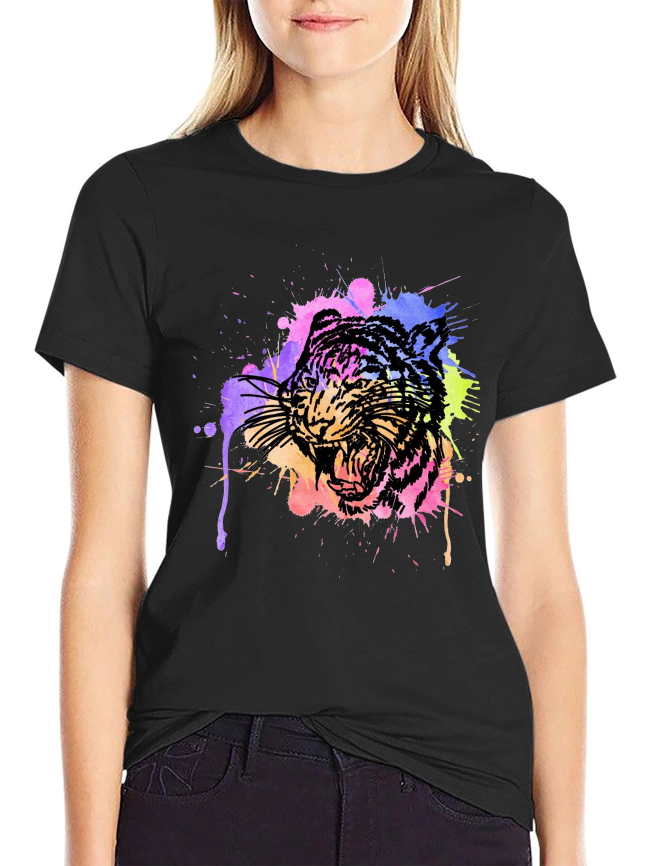 Black Watercolor Tiger Graphic Tee view 2