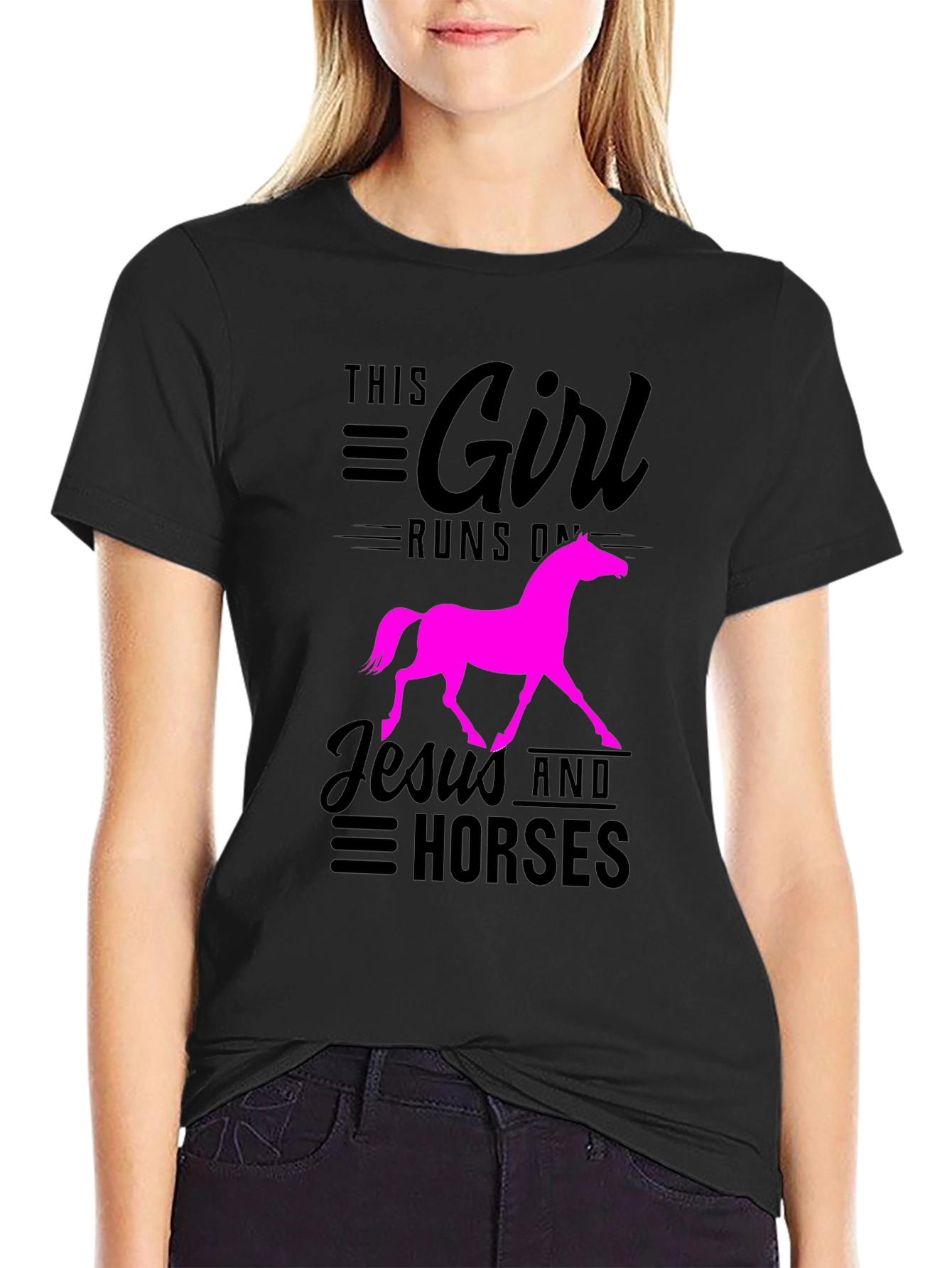 Black This Girl Runs on Jesus and Horses Black T-Shirt view 2