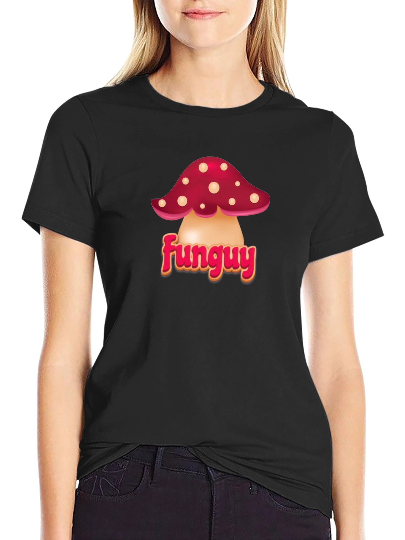 Black FunGuy Mushroom Graphic Tee - Black Cotton T-Shirt view 2