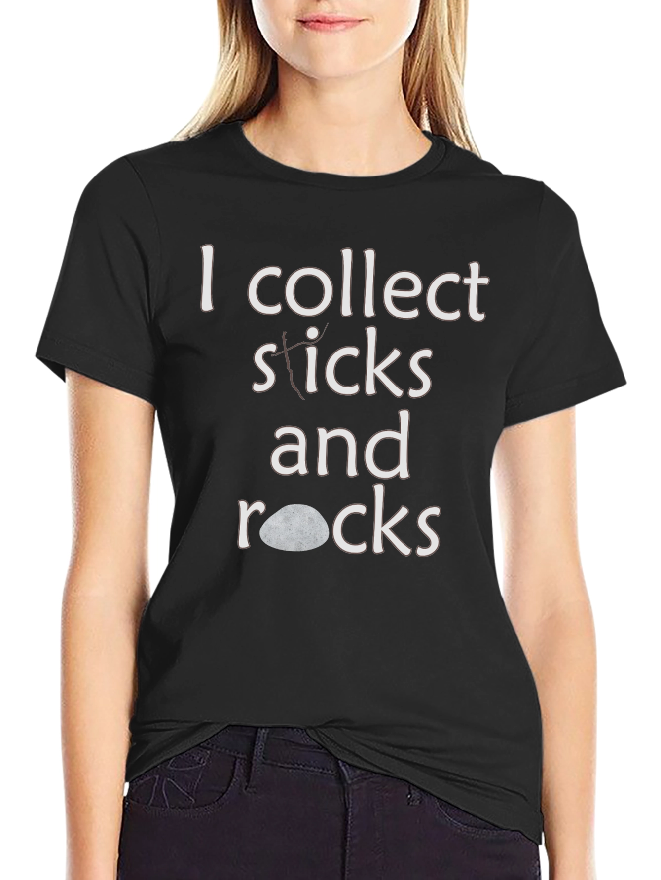 Black I Collect Sticks and Rocks T-Shirt view 2