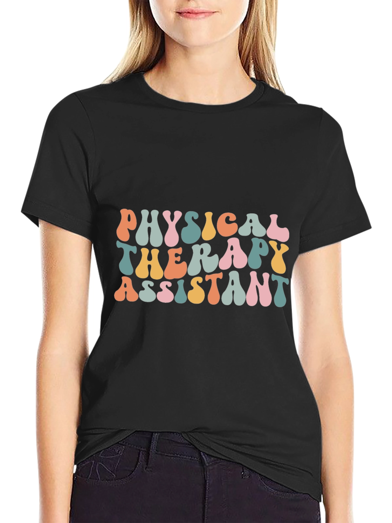 Black Physical Therapy Assistant Retro T-Shirt view 2