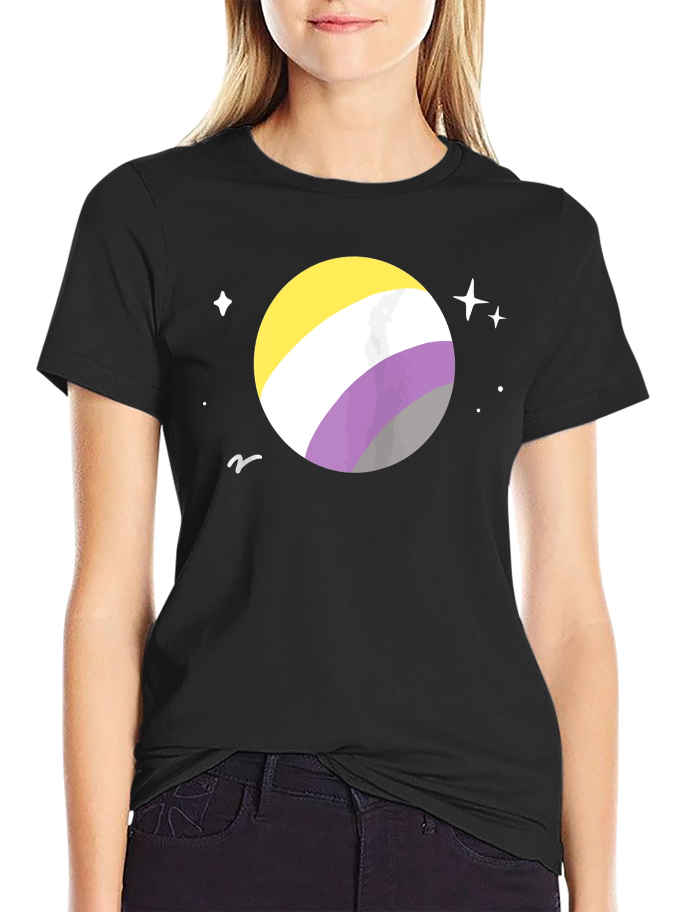Black Nonbinary Pride Space T-Shirt - Black Cotton view 2