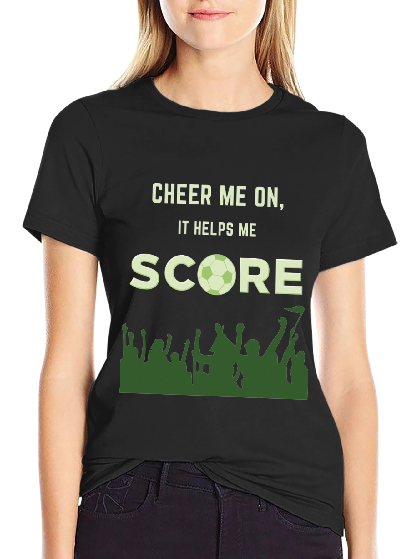 Black Cheer Me On Soccer T-Shirt view 2