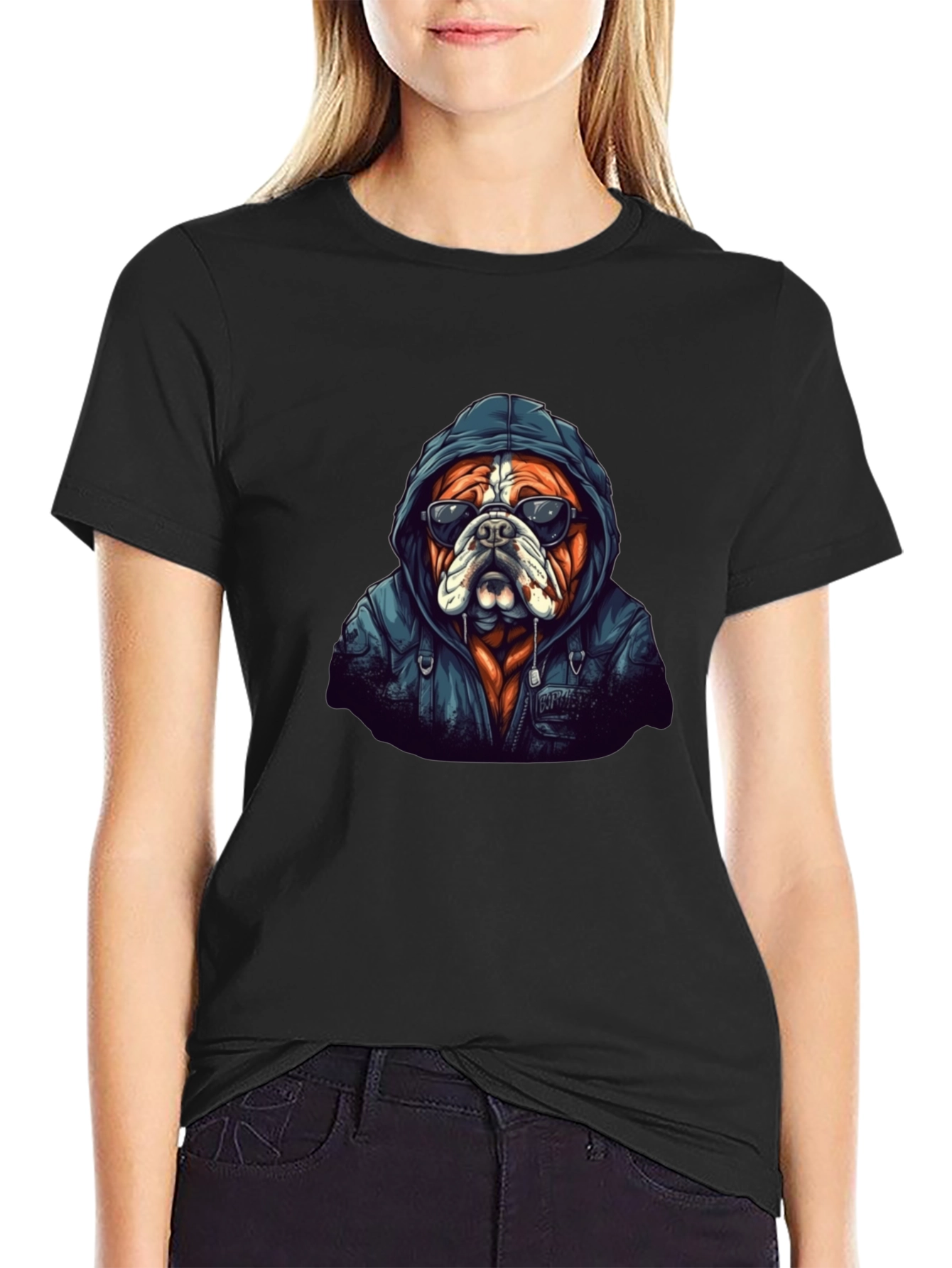 Black Cool Bulldog Graphic Tee - Black Cotton view 2