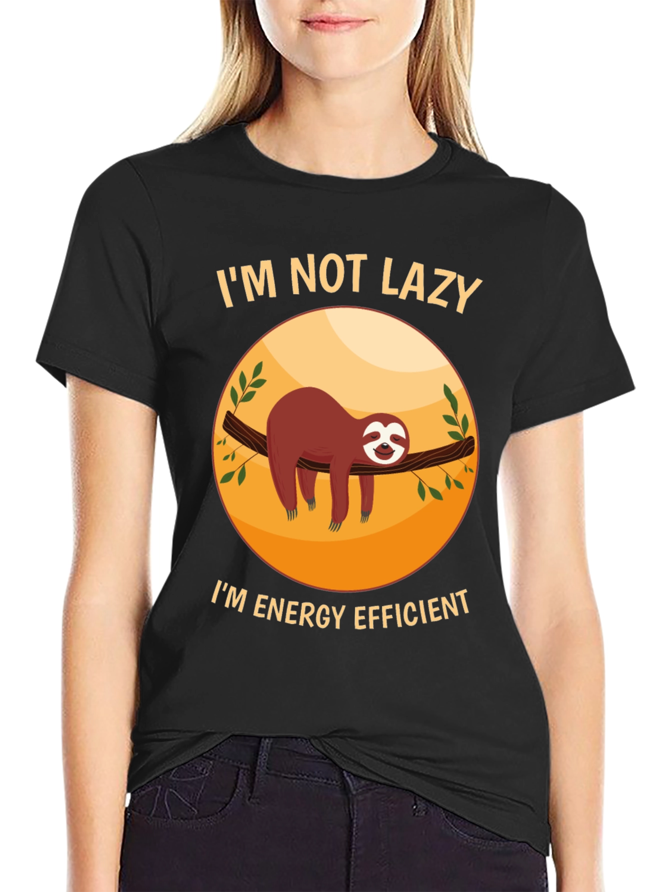 Black Funny Sloth 'I'm Not Lazy' Graphic T-Shirt view 2