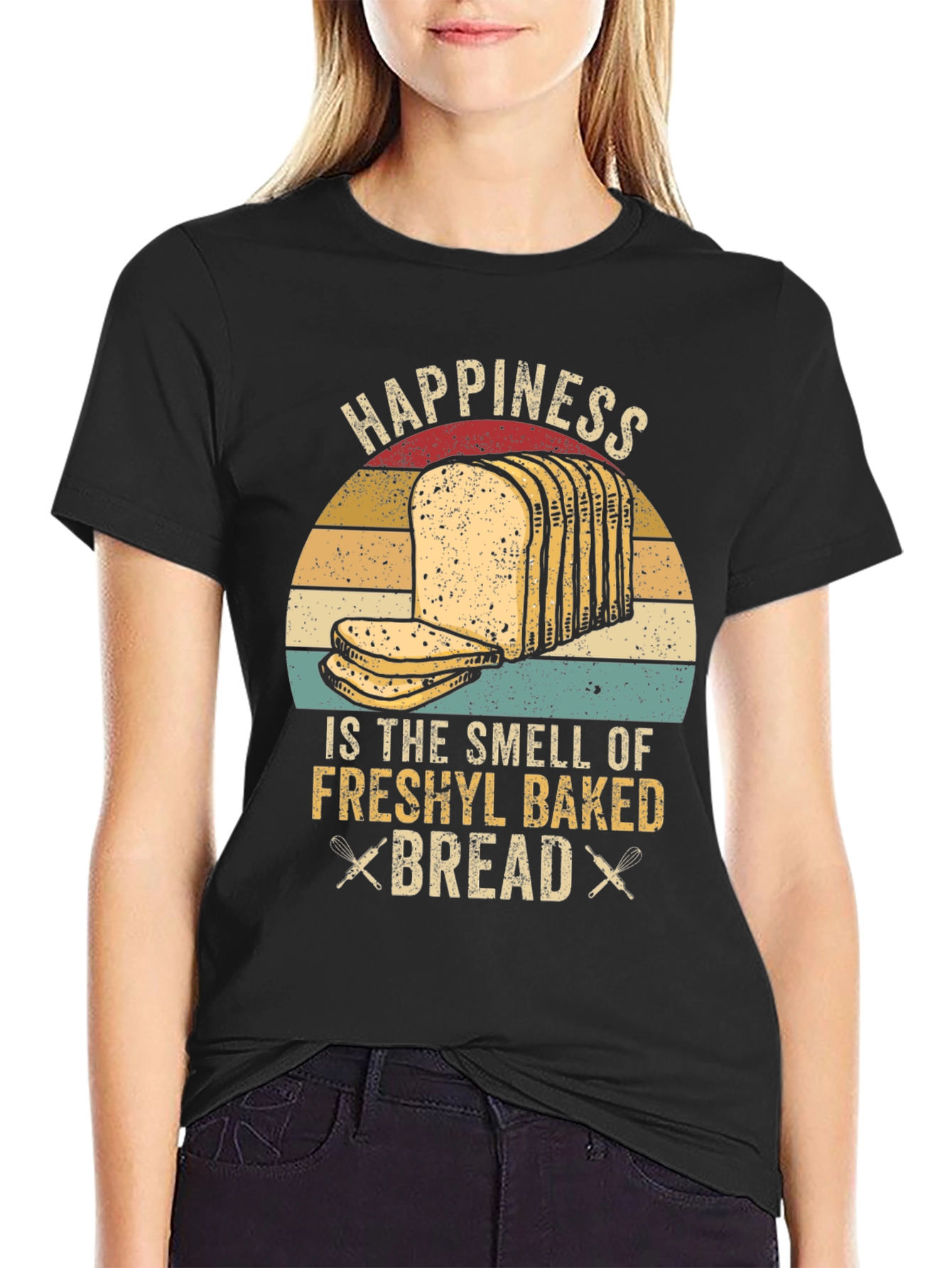 Black Happiness Smell Bread T-shirt view 2