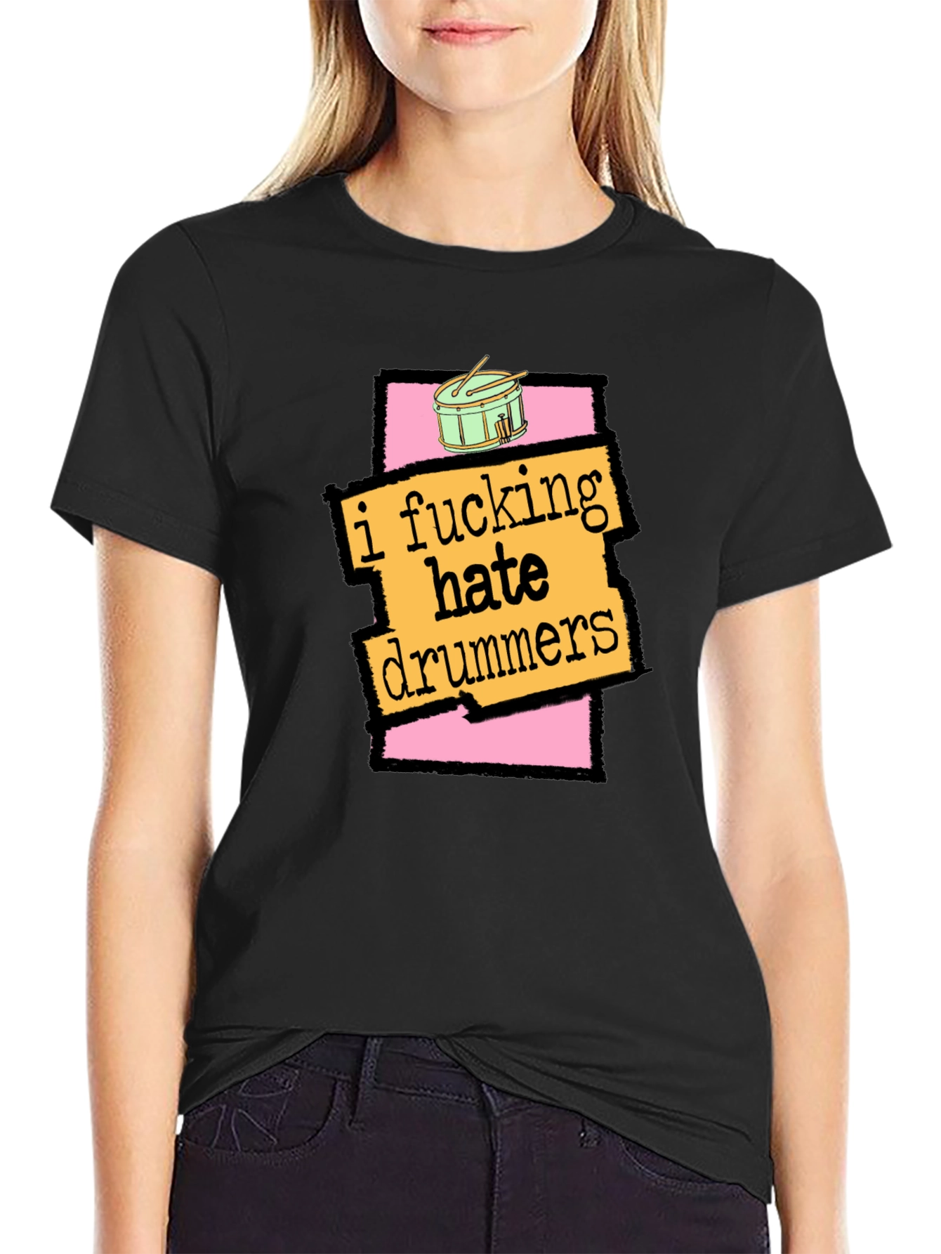 Black I Fucking Hate Drummers Graphic T-Shirt view 2
