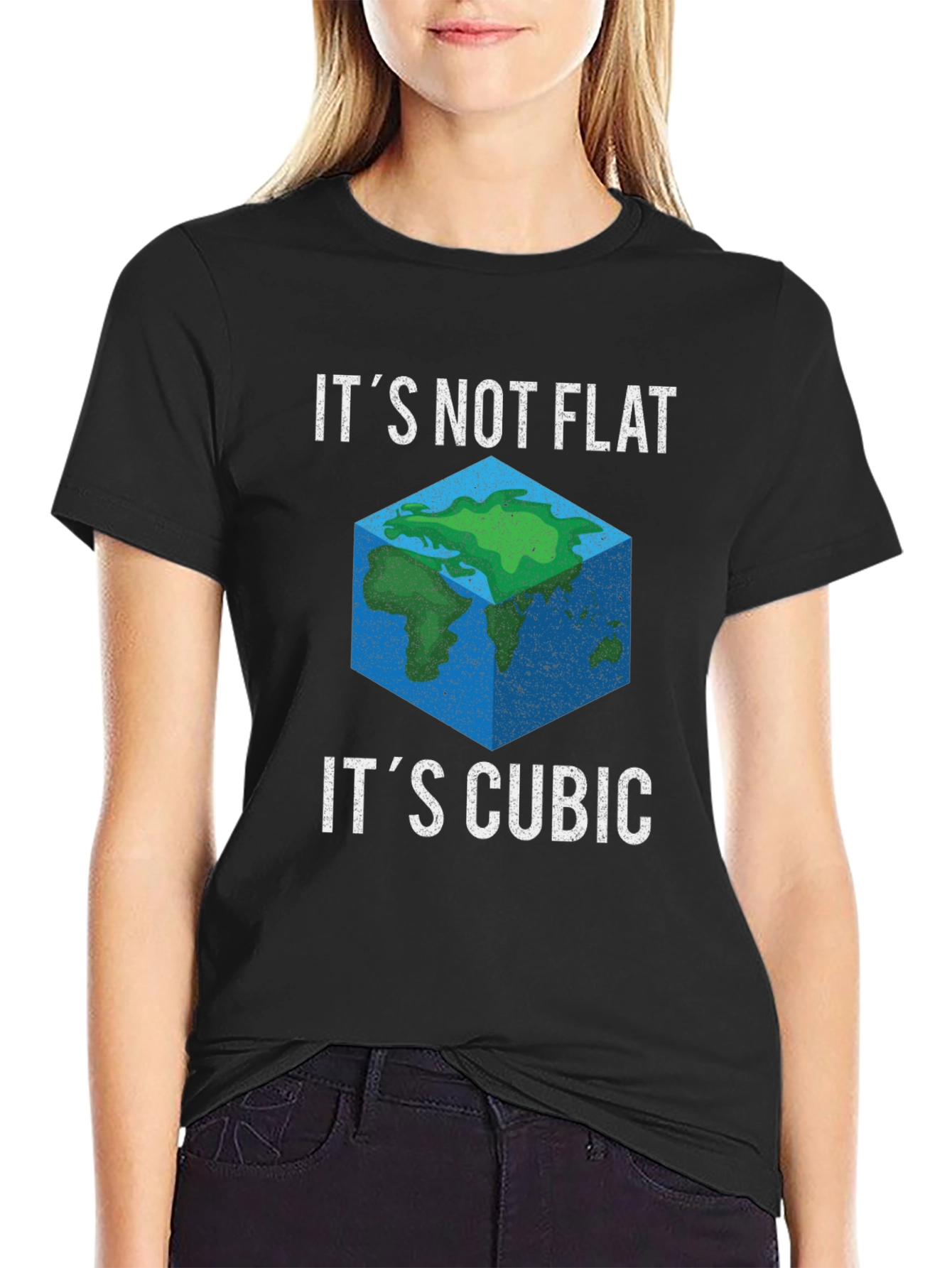 Black Cubic Earth Graphic Tee - Funny Flat Earth Alternative view 2