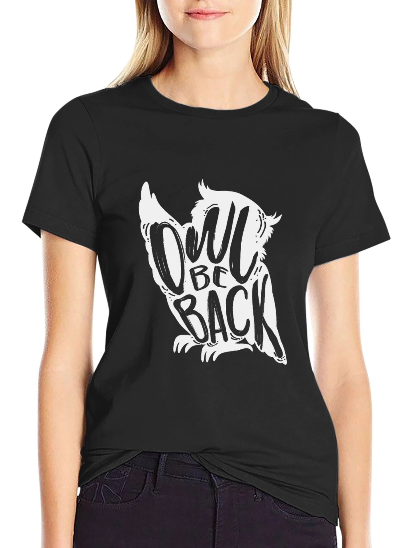 Black Owl Be Back T-Shirt - Funny Owl Graphic Tee view 2