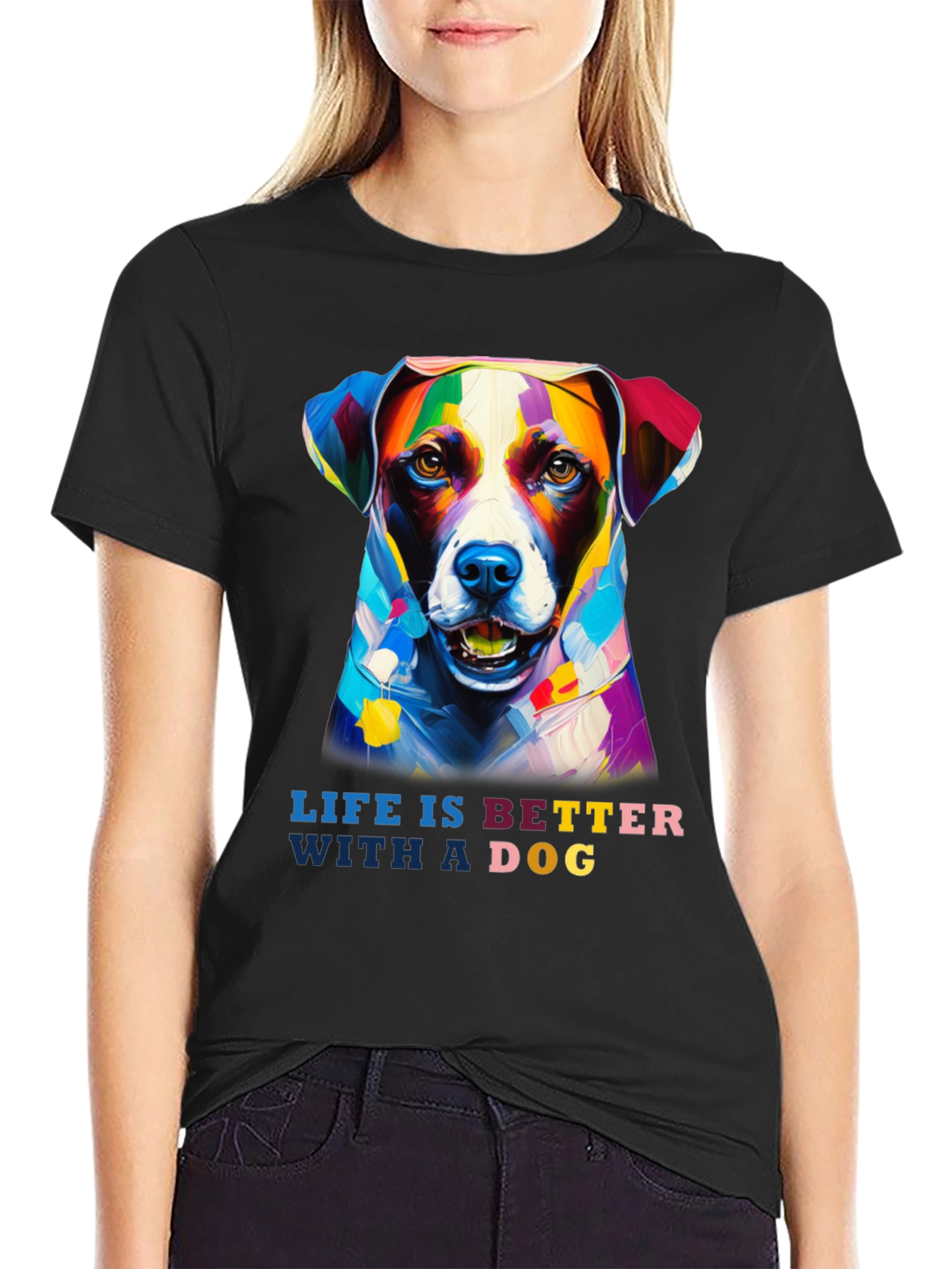 Black Life is Better with a Dog T-Shirt - Artistic Dog Portrait view 2