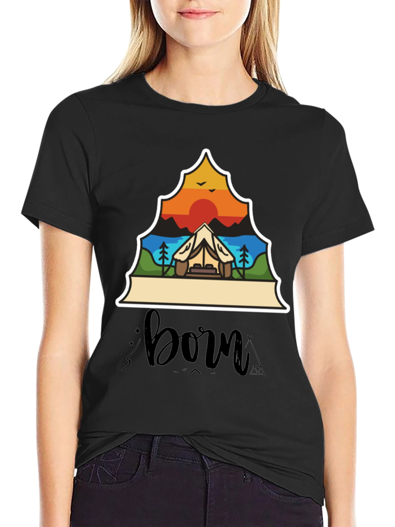 Black Camping Adventure T-Shirt - Born to Explore! view 2