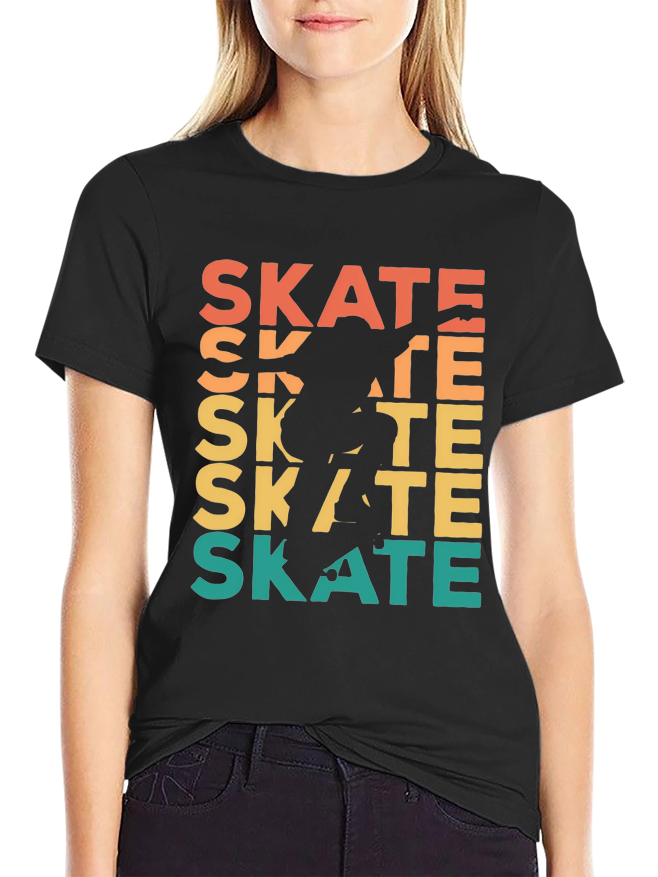 Black Retro Skate T-Shirt - Cool Skater Design view 2