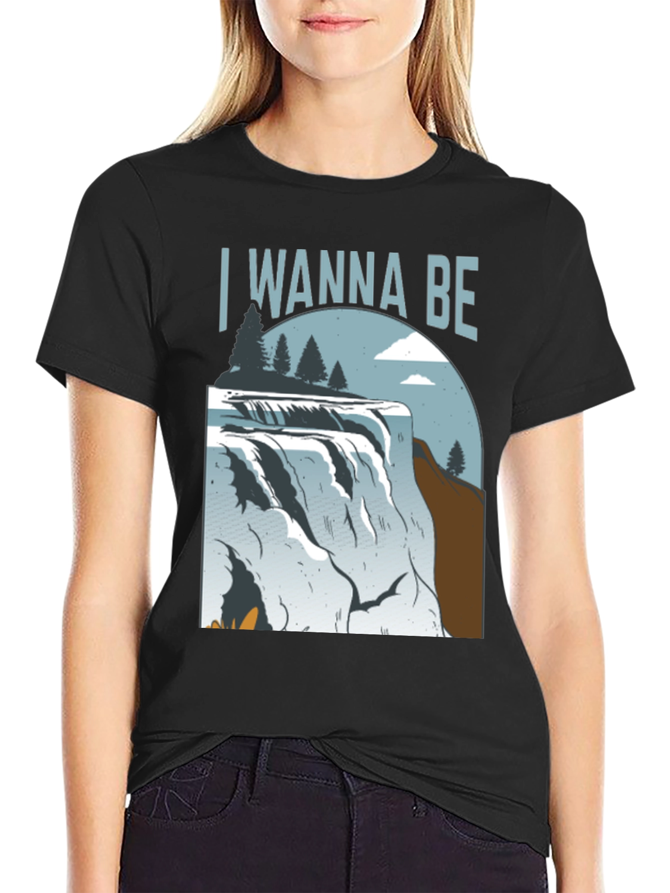 Black Wanna Be Waterfall Graphic Tee - Nature Lover's Shirt view 2