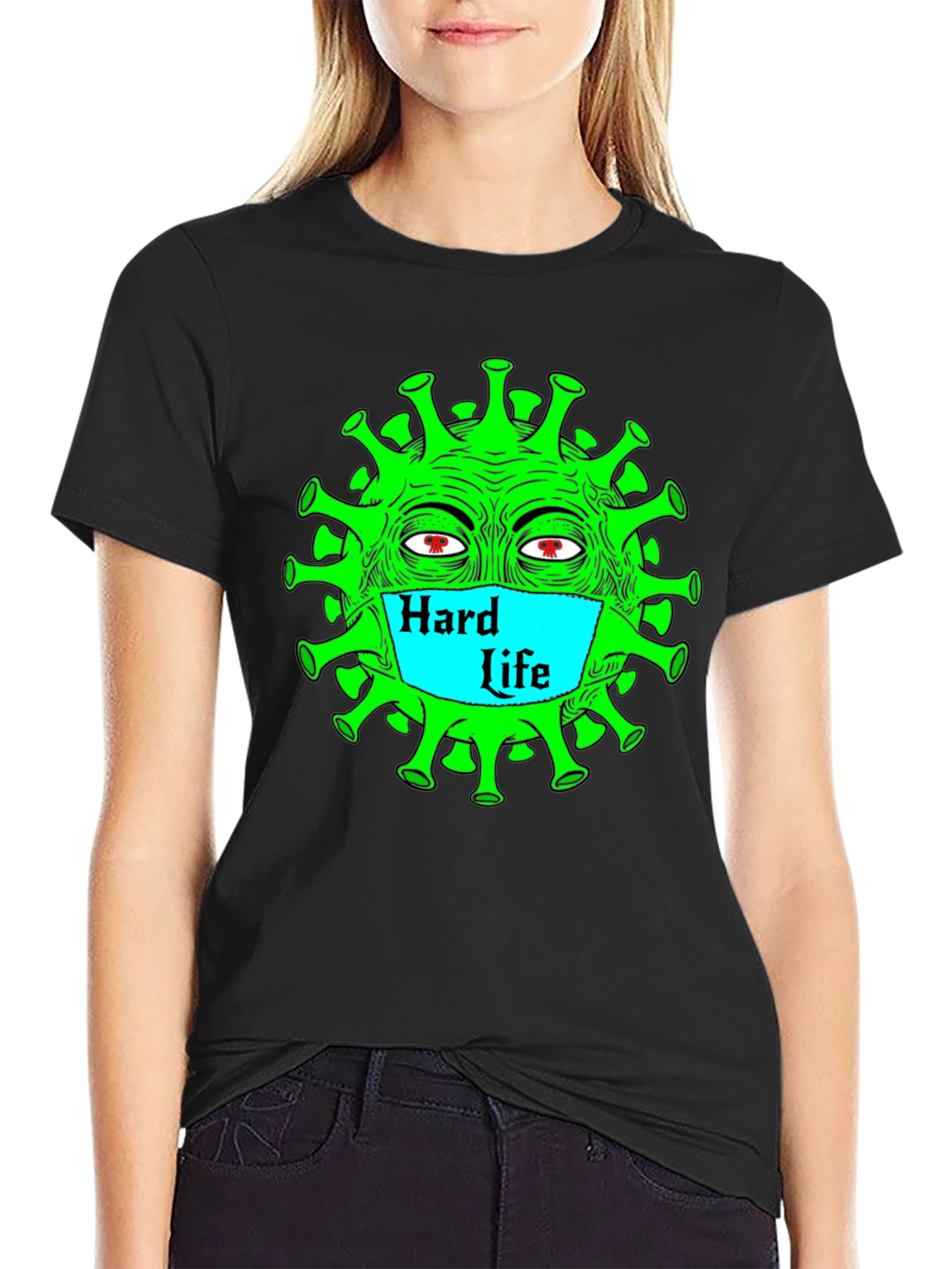 Black Hard Life Graphic Tee - Funny Corona Virus T-Shirt view 2