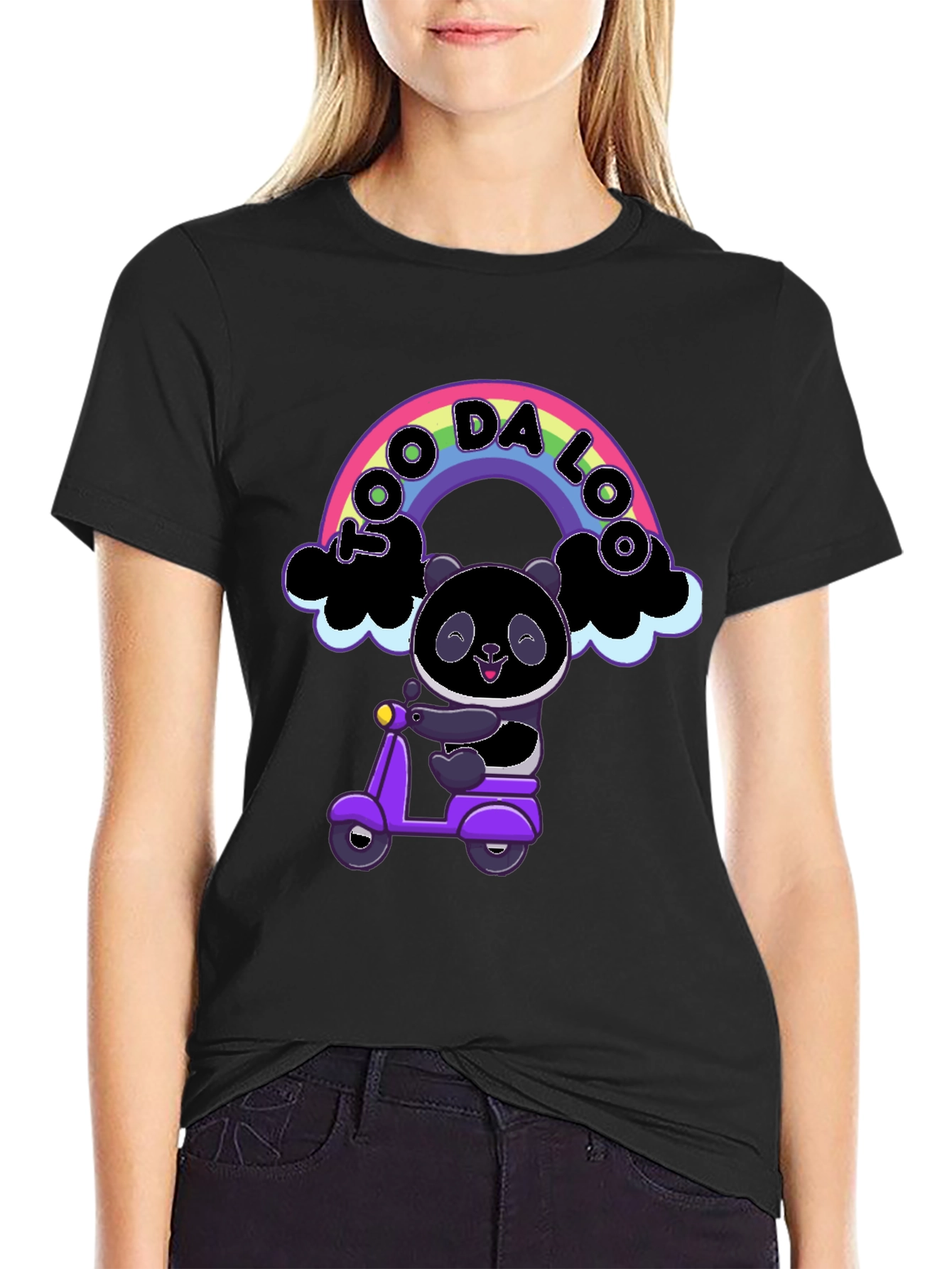 Black Cool Panda on Scooter Graphic T-Shirt view 2