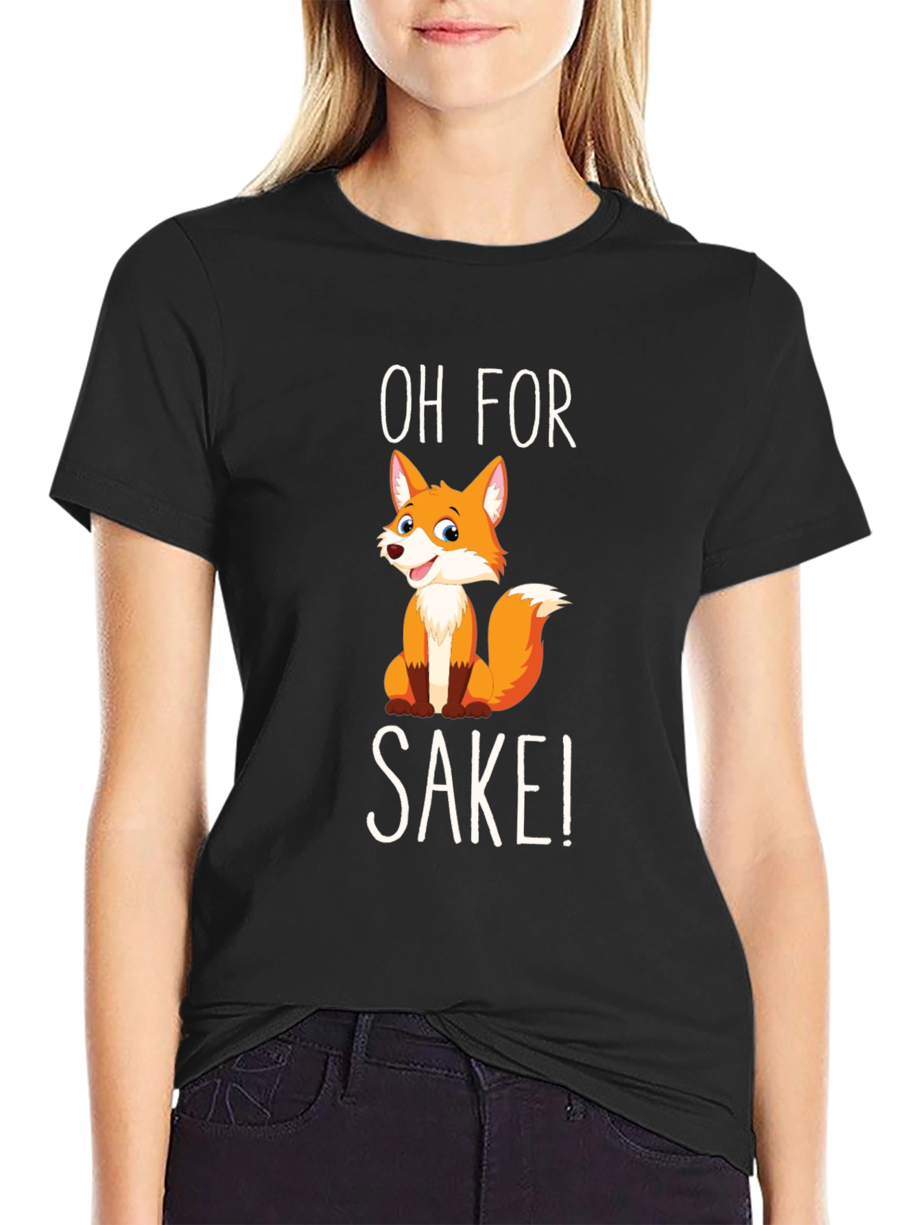 Black Funny Fox Graphic T-Shirt - Oh For Fox Sake! view 2