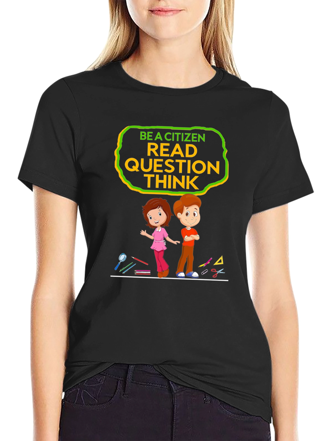 Black Be a Citizen Read Question Think T-Shirt view 2