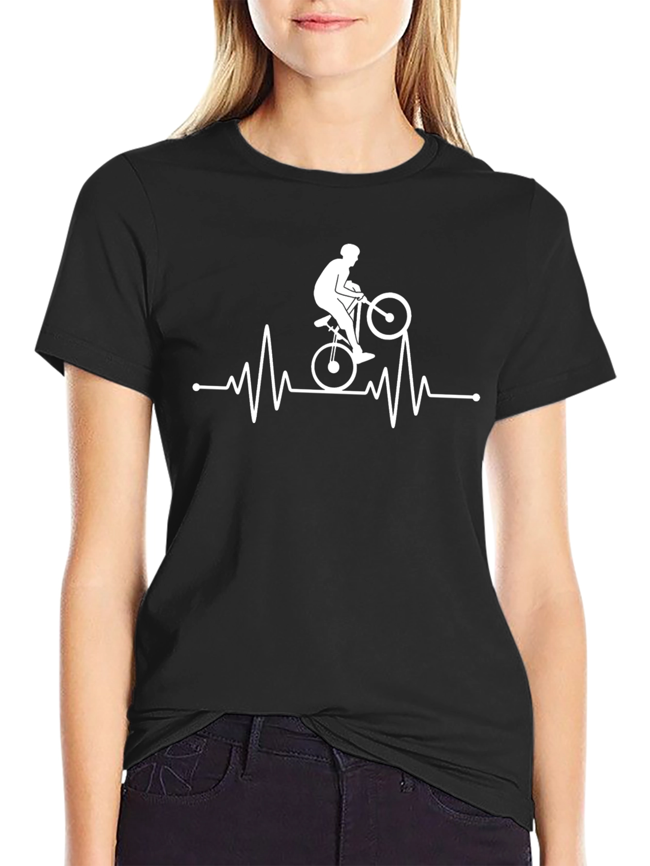 Black Cycling Heartbeat T-Shirt - Black view 2