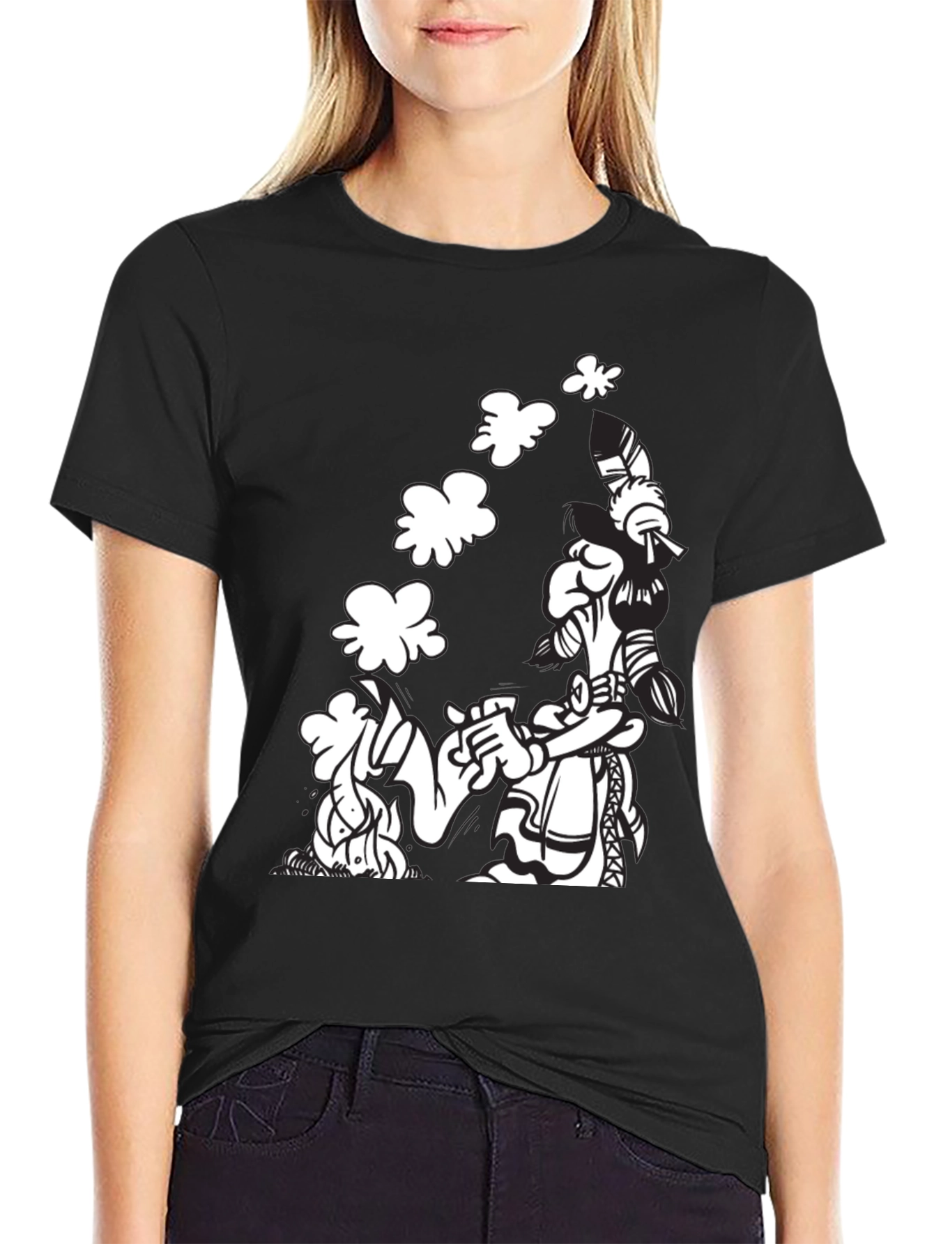 Black Black T-Shirt with Cartoon Graphic view 2