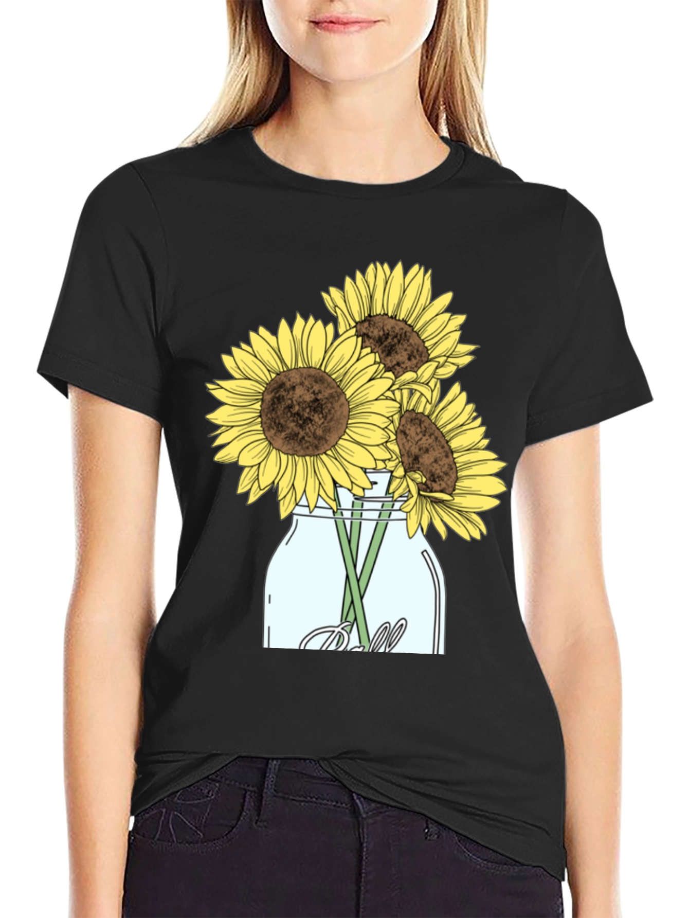 Black Sunflower Mason Jar Graphic Tee - Black view 2