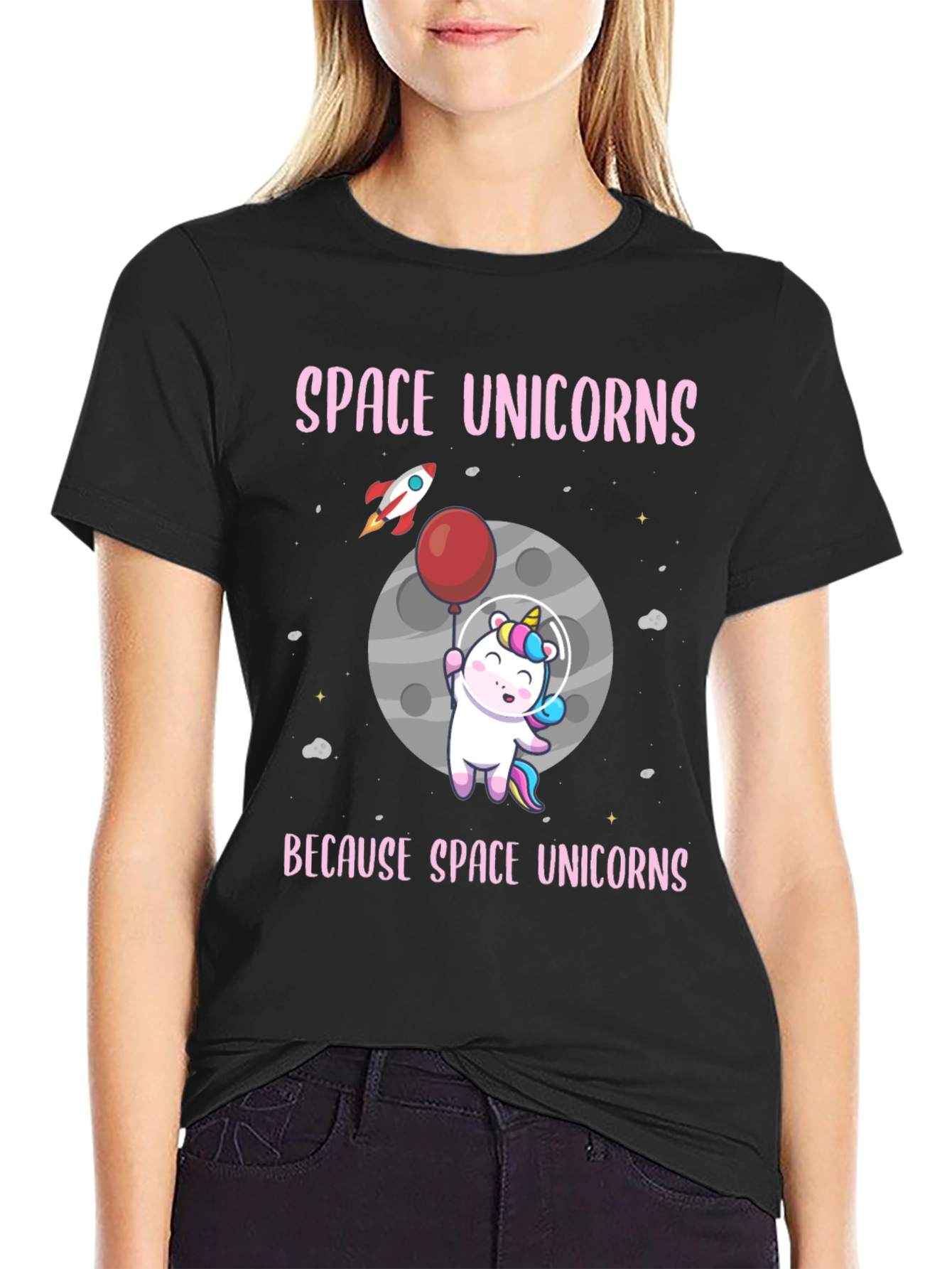 Black Space Unicorns Graphic T-Shirt view 2