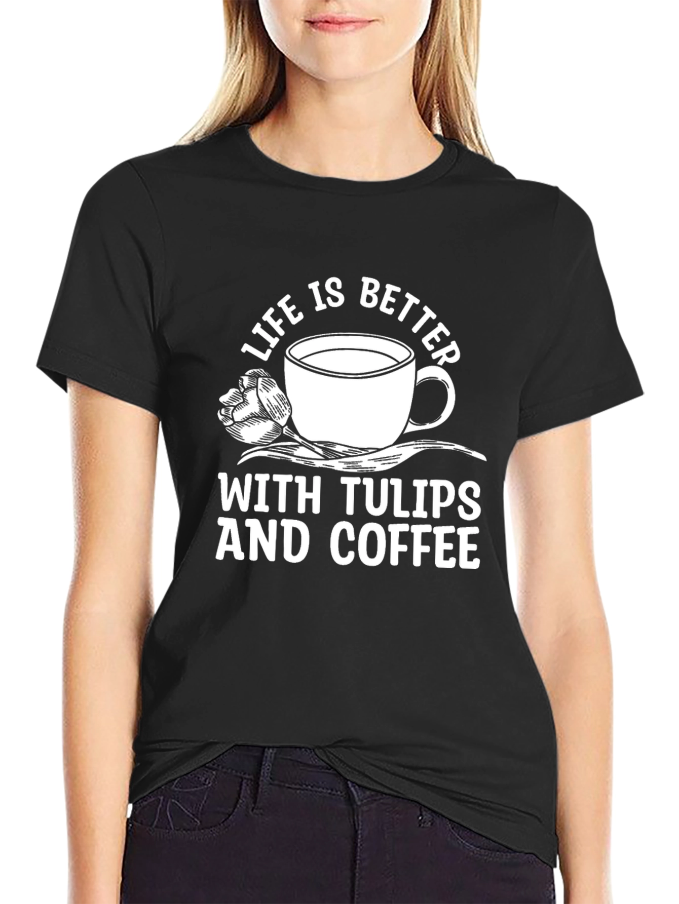 Black Life is Better With Tulips and Coffee Graphic T-Shirt view 2