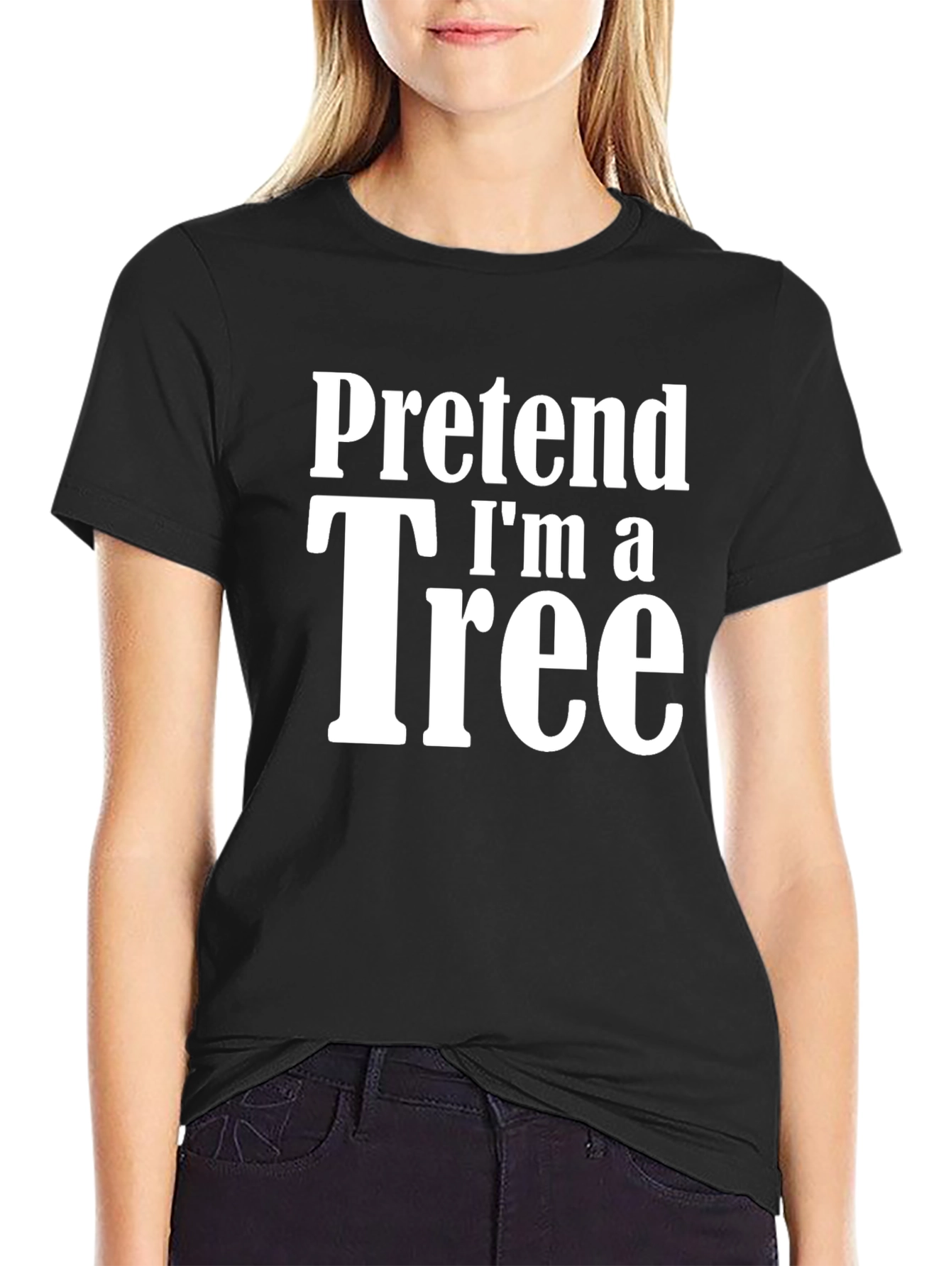 Black Pretend I'm A Tree Black Cotton T-Shirt view 2