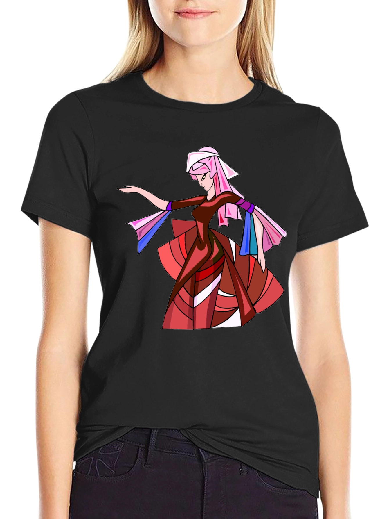 Black Geometric Woman Graphic Black T-Shirt view 2